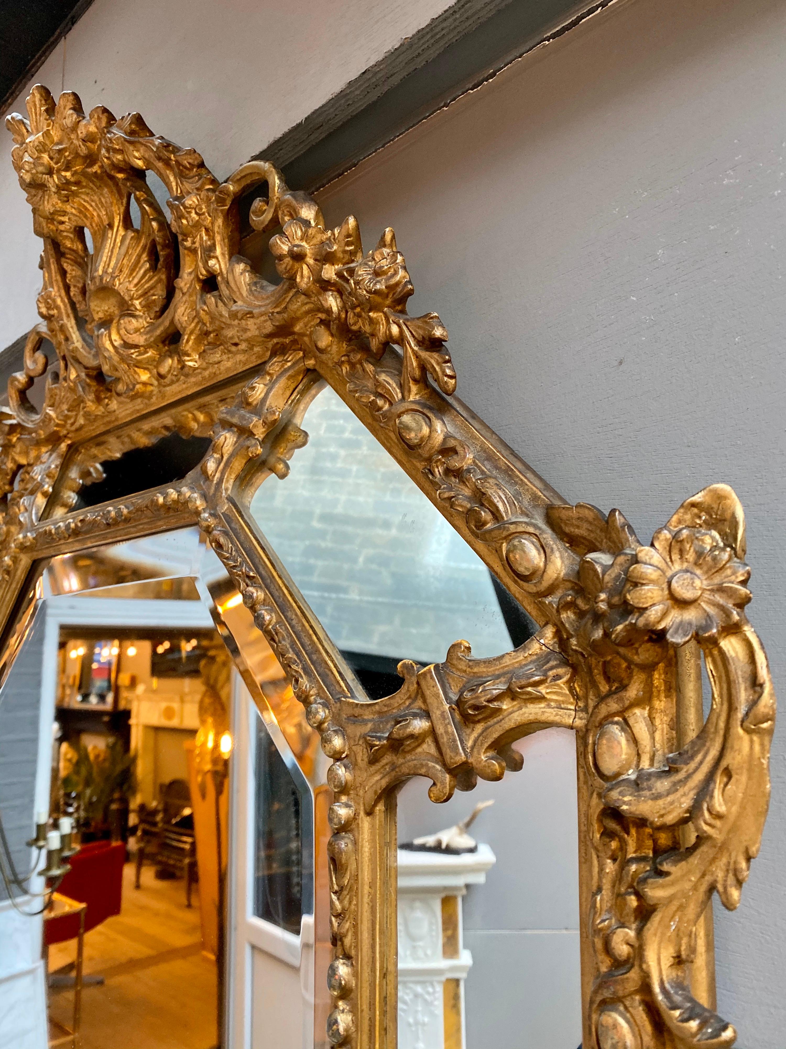 Antique French Gold Gilt Cushion Mirror 1