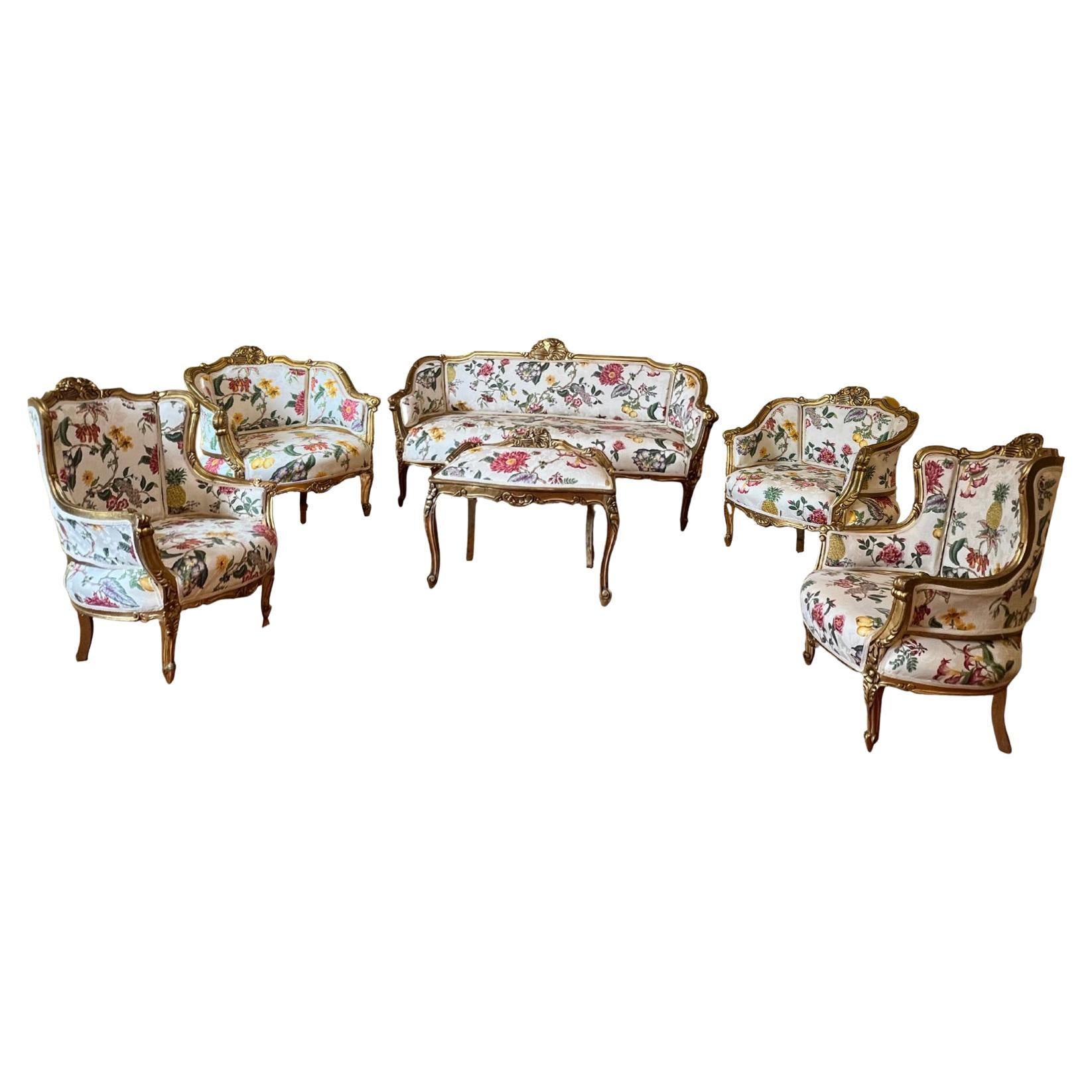 Antique French Gold Gilt Lounge and Bedroom Suite For Sale