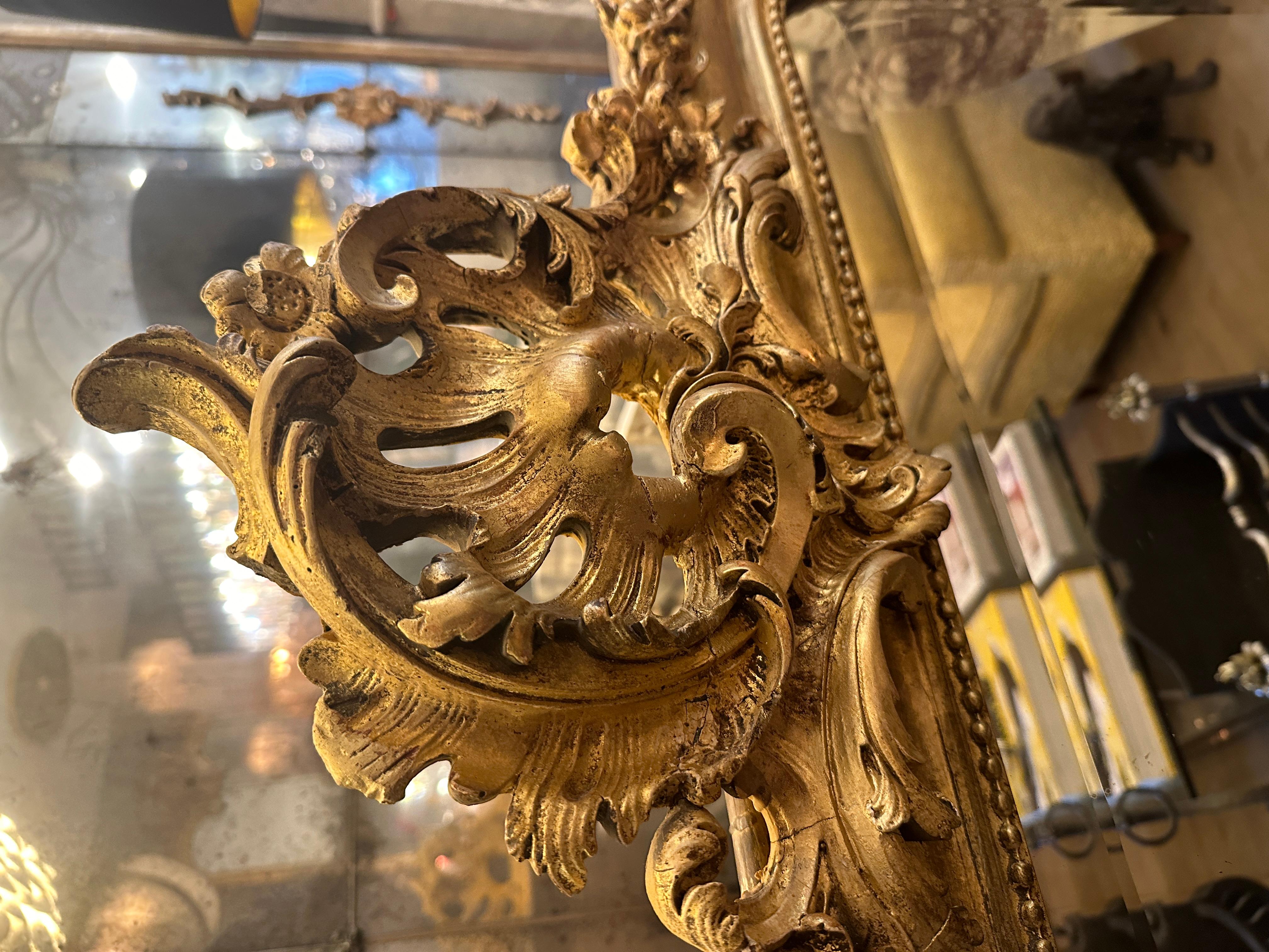 19th Century Antique French Gold Gilt Rococo Mirror With Bevelled Plate For Sale