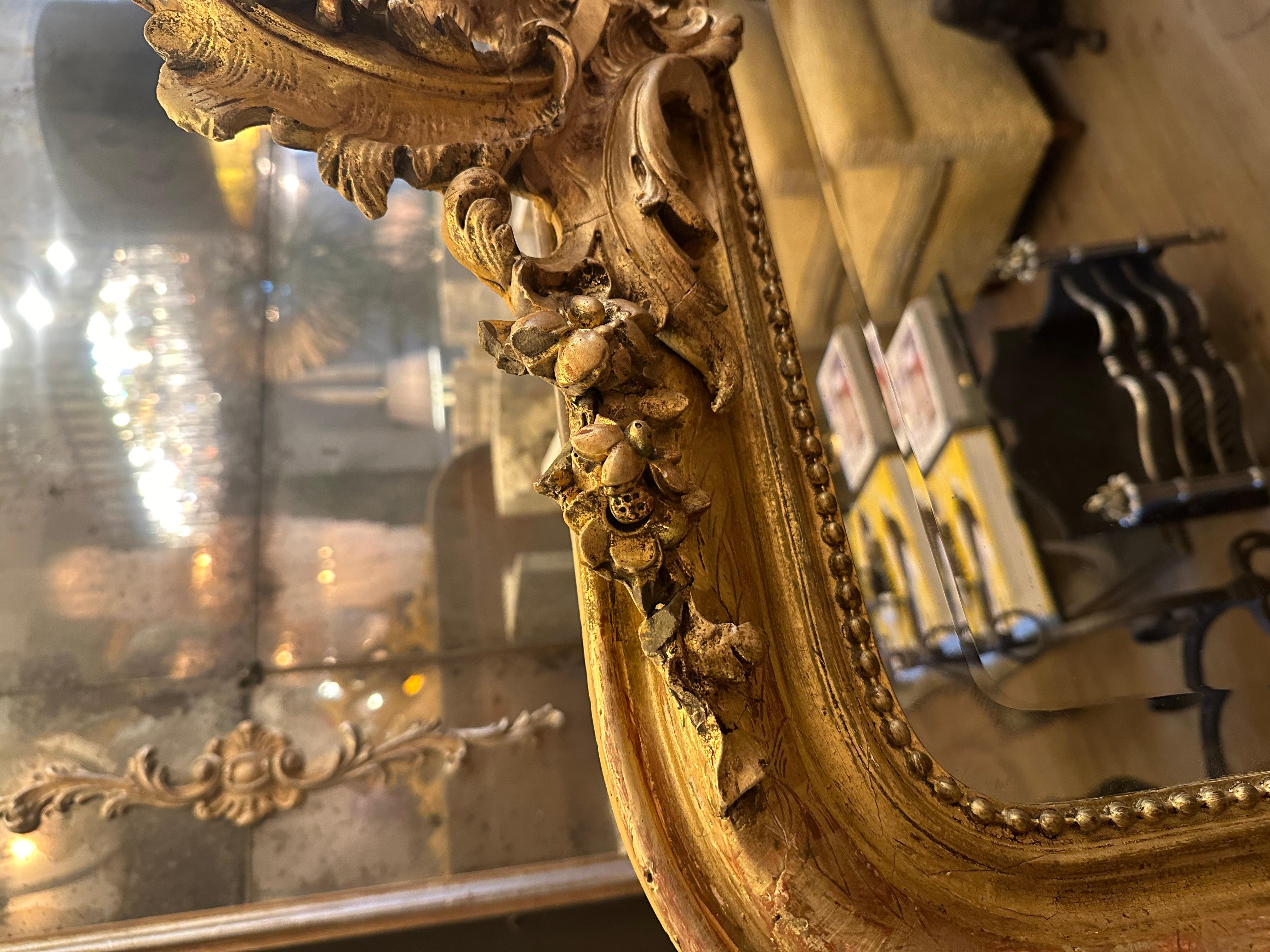 Antique French Gold Gilt Rococo Mirror With Bevelled Plate For Sale 1
