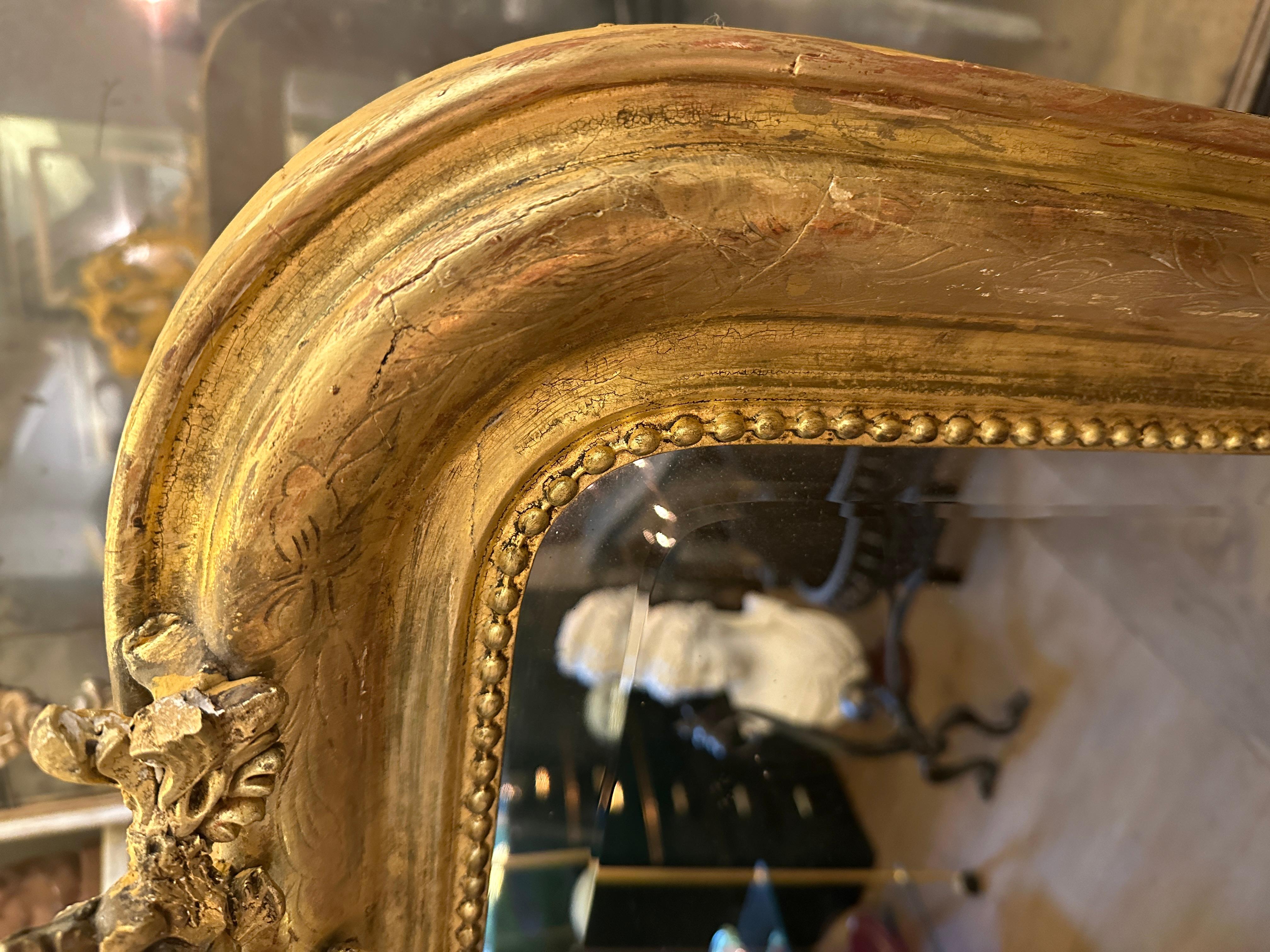 Antique French Gold Gilt Rococo Mirror With Bevelled Plate For Sale 4