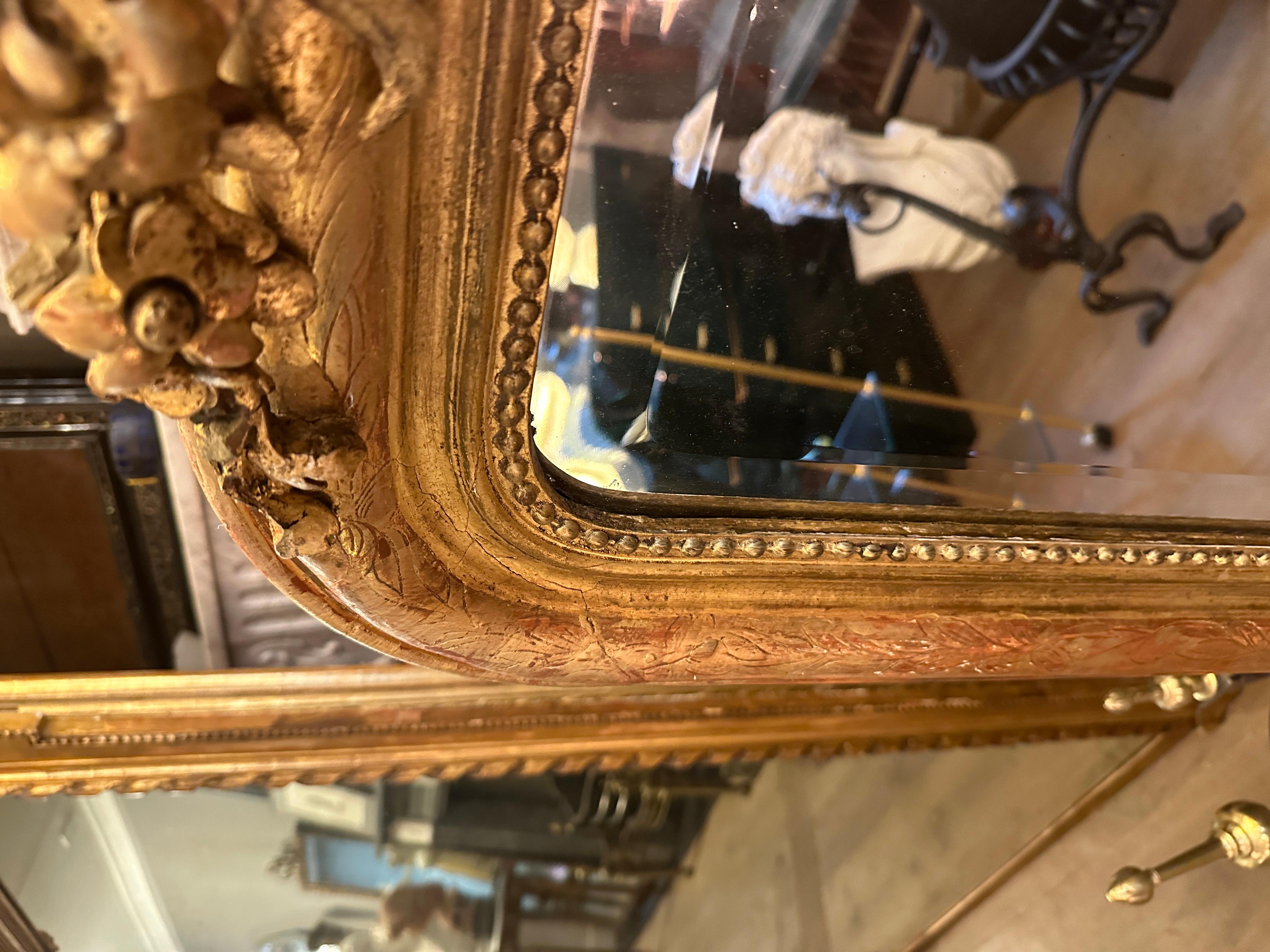 Antique French Gold Gilt Rococo Mirror With Bevelled Plate For Sale 5
