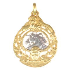 Antique French Gold Good Luck Charm, Good Luck Token for Horse Races