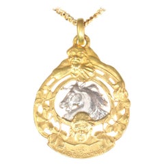 Antique French Gold Good Luck Charm, Good Luck Token for Horse Races