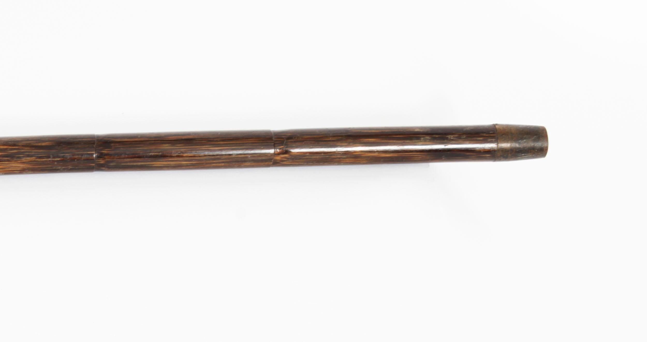 Antique French Gold & Horn Handled Walking Stick Cane, 19th C In Good Condition In London, GB