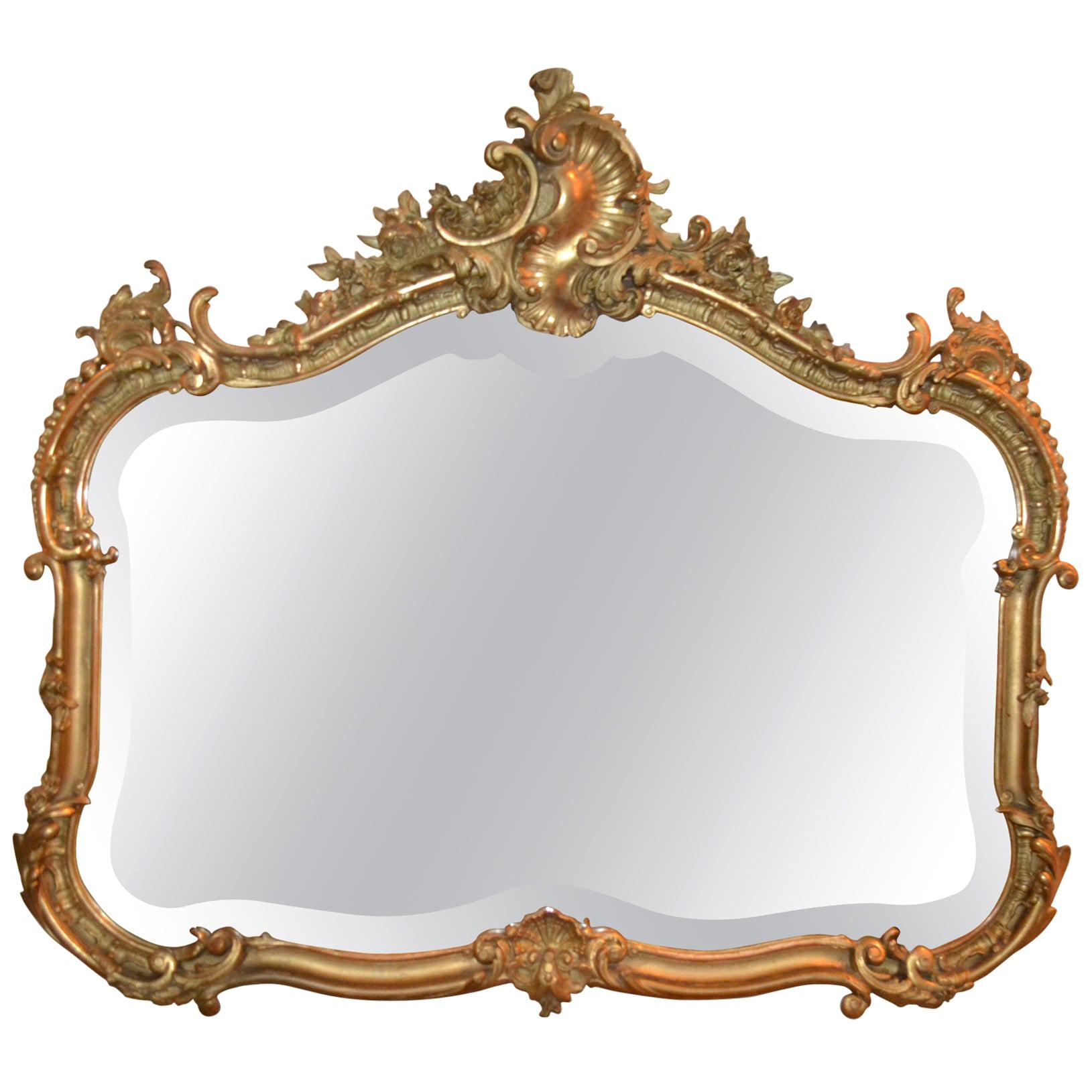 Antique French Gold Leaf Beveled Mirror, circa 1855-1865