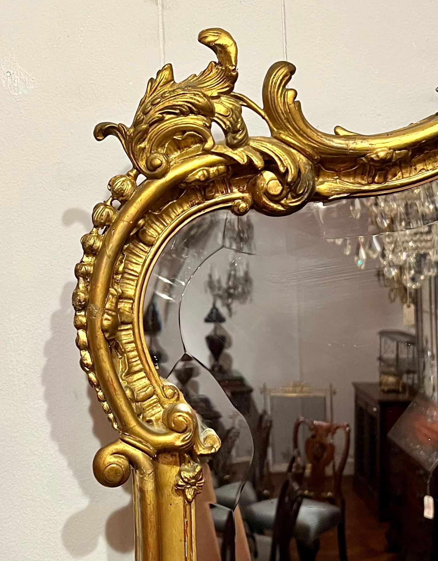 19th Century Antique French Gold Leaf Beveled Mirror, circa 1880 For Sale