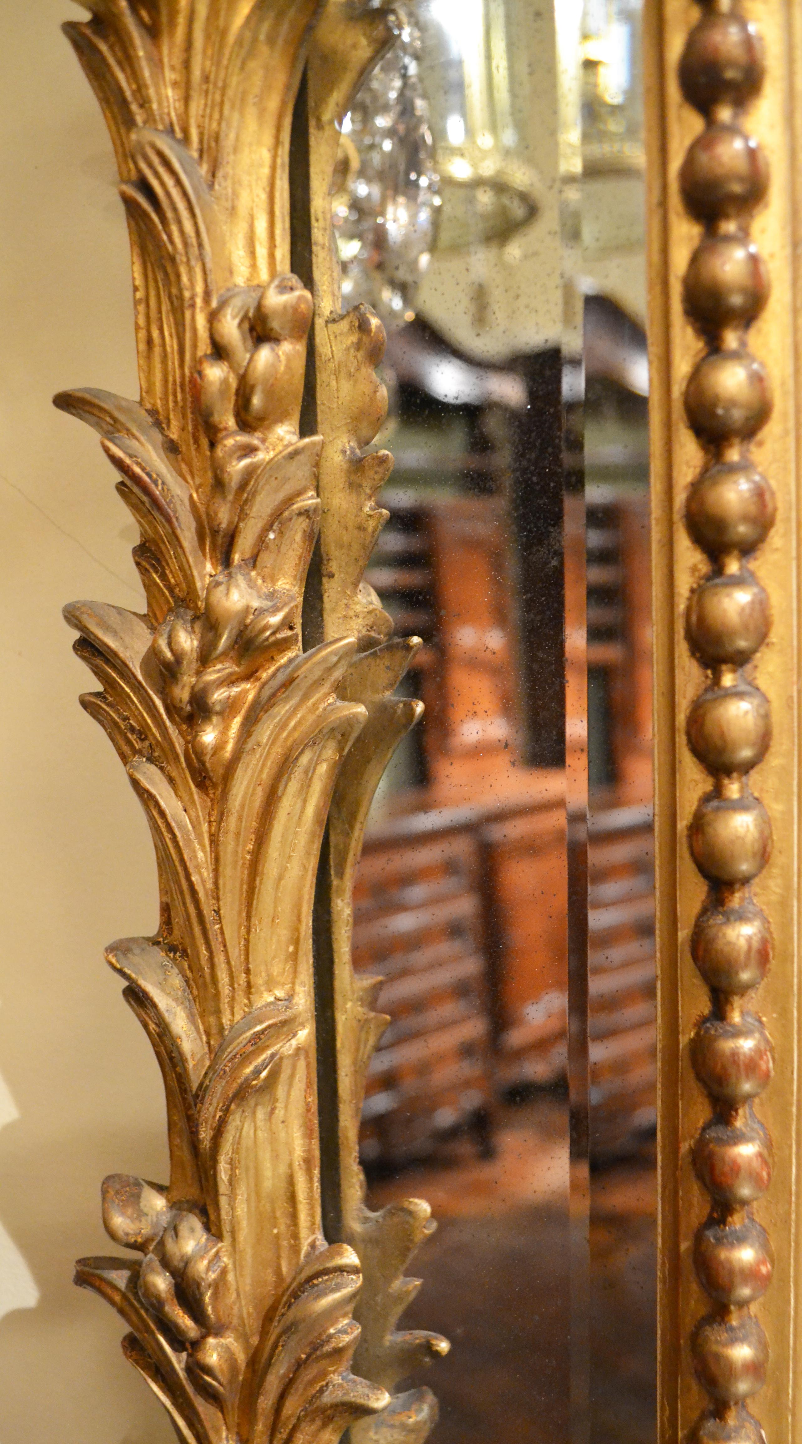19th Century Antique French Gold Leaf Beveled Mirror with Double Panels For Sale