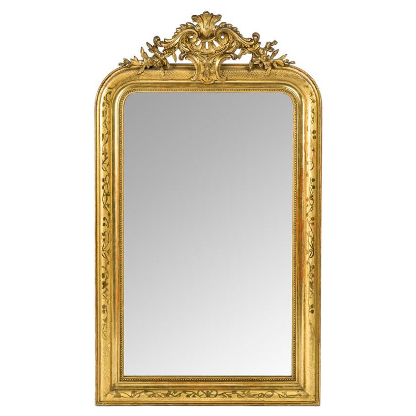Antique French Gold Leaf Gilt Louis Philippe Mirror with Crest