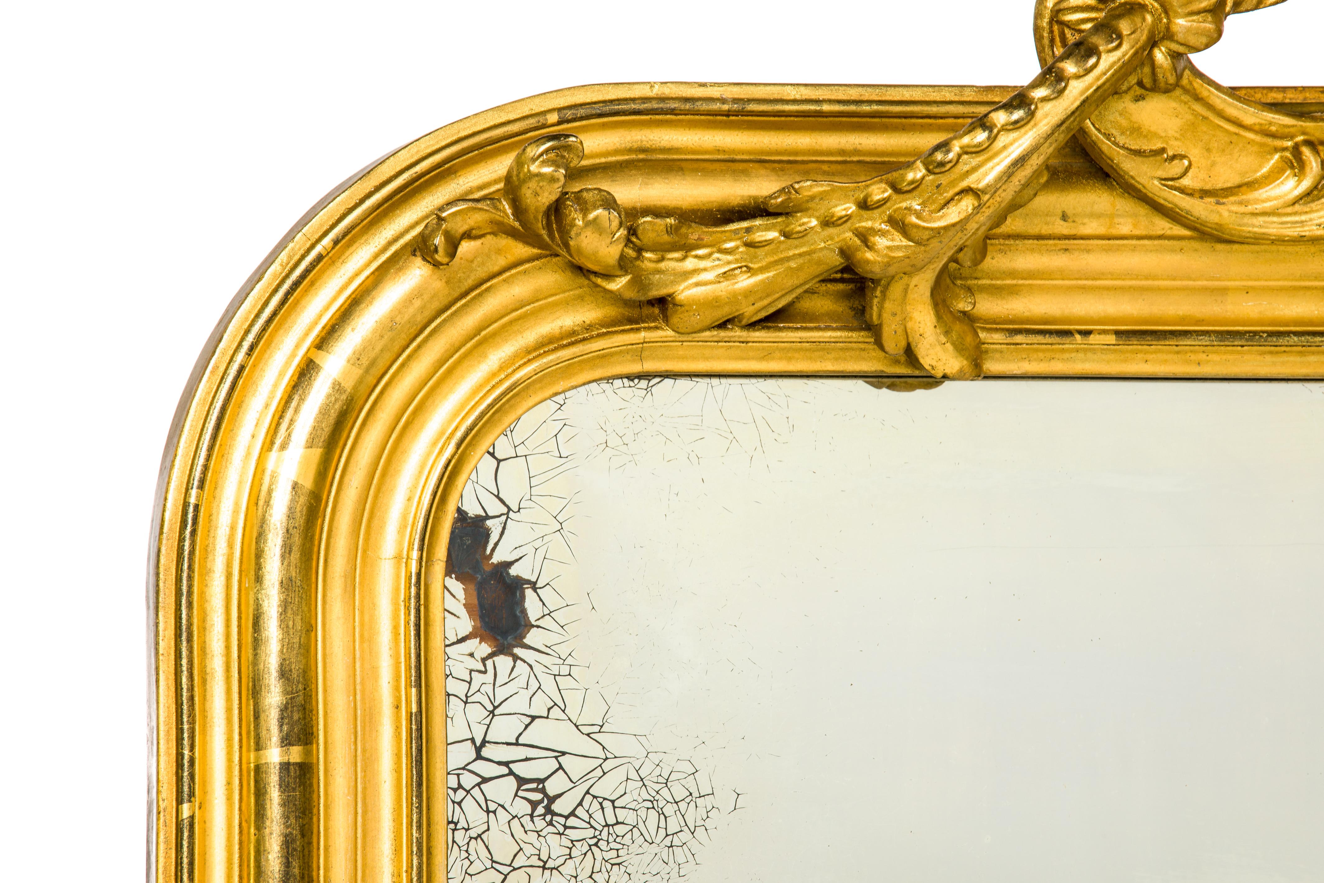 19th Century Antique French Gold Leaf Gilt Louis Philippe Mirror with Putti Dated 1879 For Sale