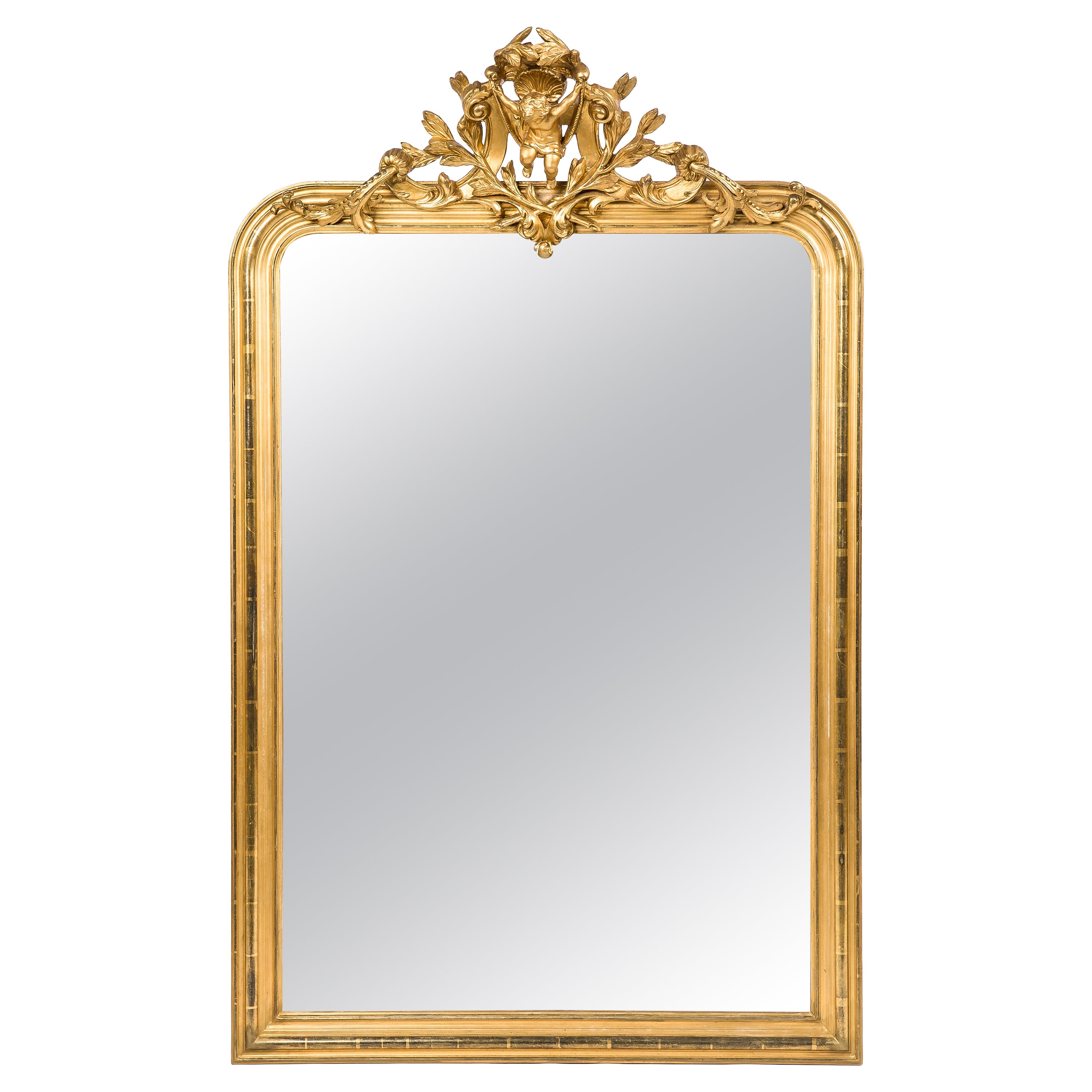 Antique French Gold Leaf Gilt Louis Philippe Mirror with Putti Dated 1879