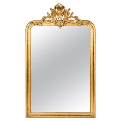 Antique French Espejo Louis Philippe Dorado en Pan de Oro con Putti Fechado en 1879