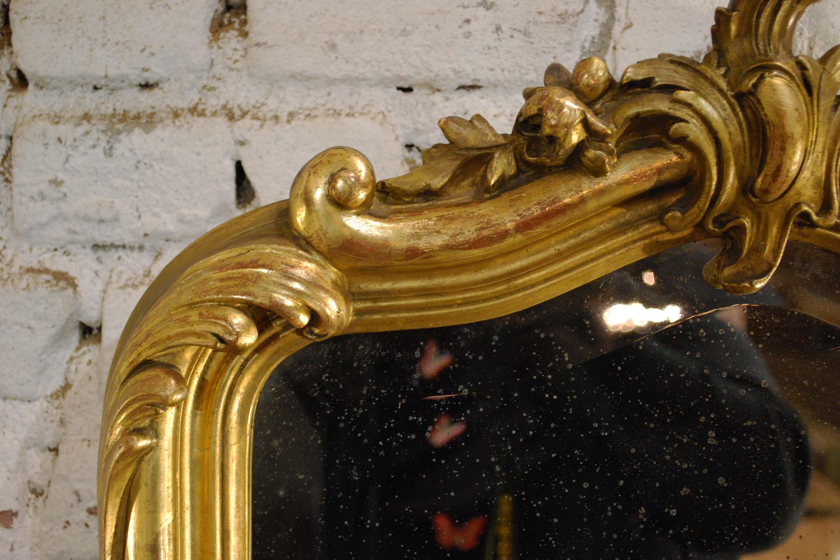 Antique French Gold Leaf Gilt Narrow Louis XV or Rococo Mirror In Good Condition In Casteren, NL