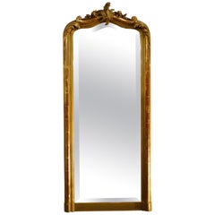 Antique French Gold Leaf Gilt Narrow Louis XV or Rococo Mirror