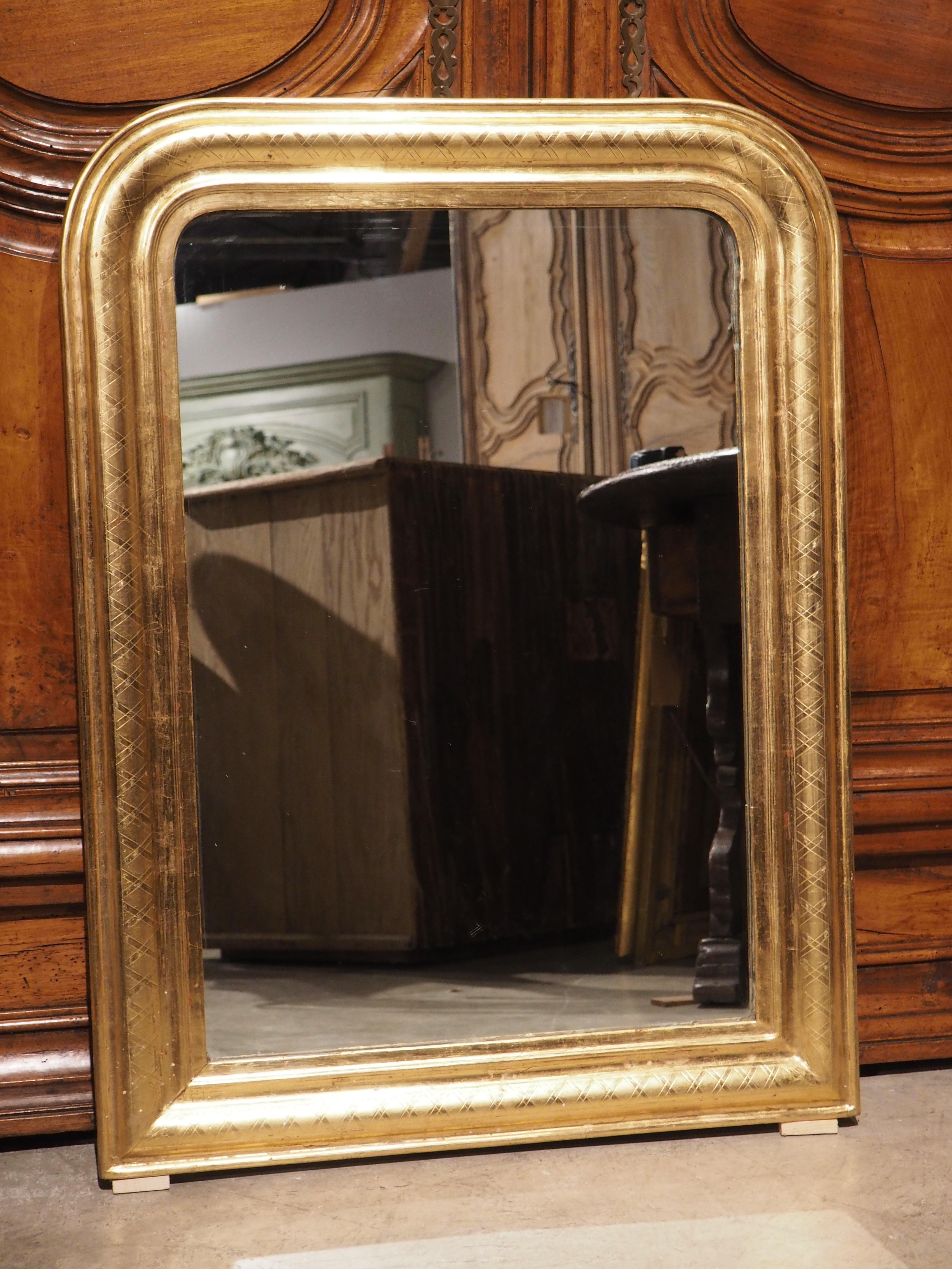 Antique French Gold Leaf Louis Philippe Mirror with X Pattern, Late 1800s 9