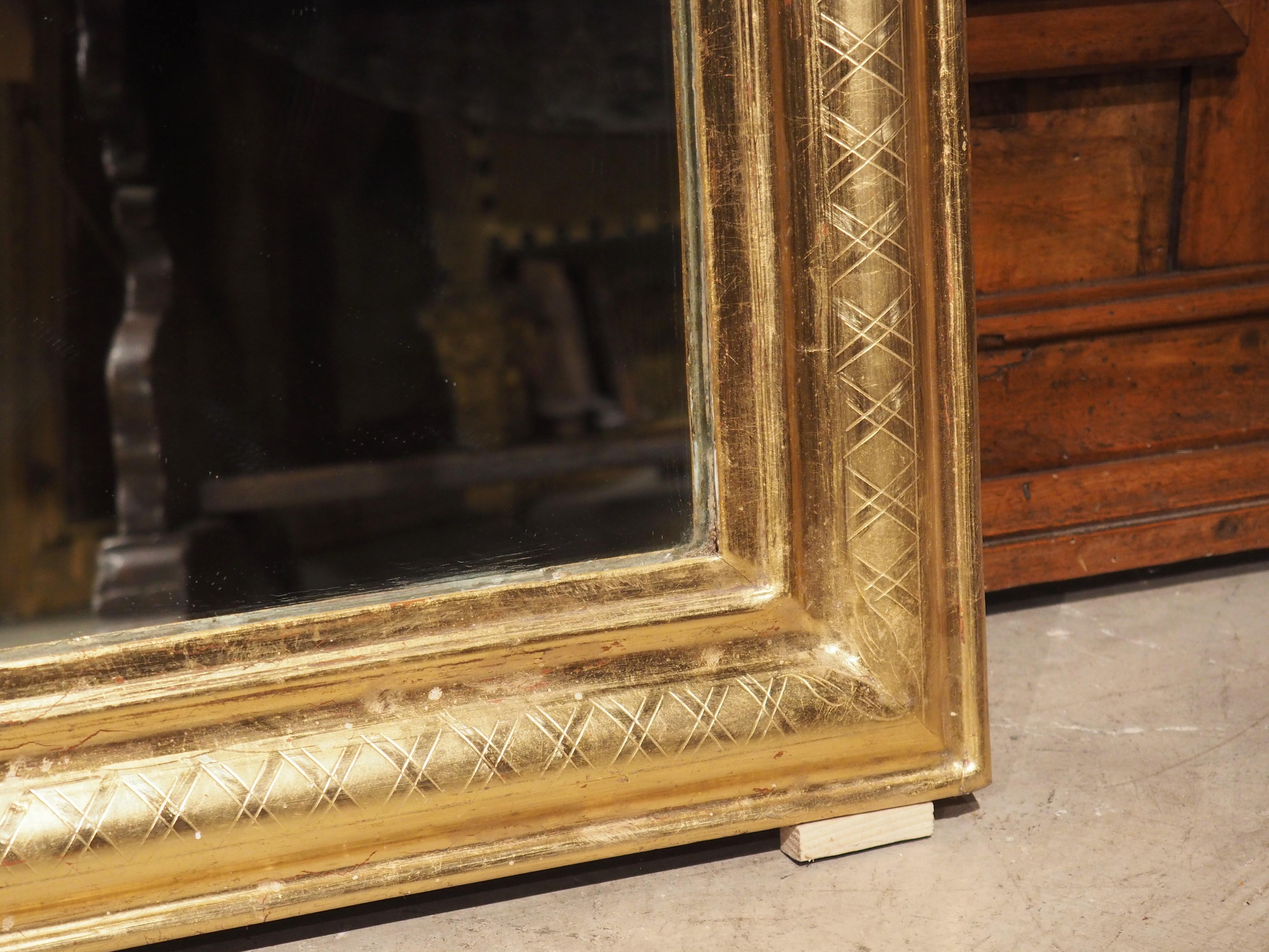 Antique French Gold Leaf Louis Philippe Mirror with X Pattern, Late 1800s In Good Condition In Dallas, TX