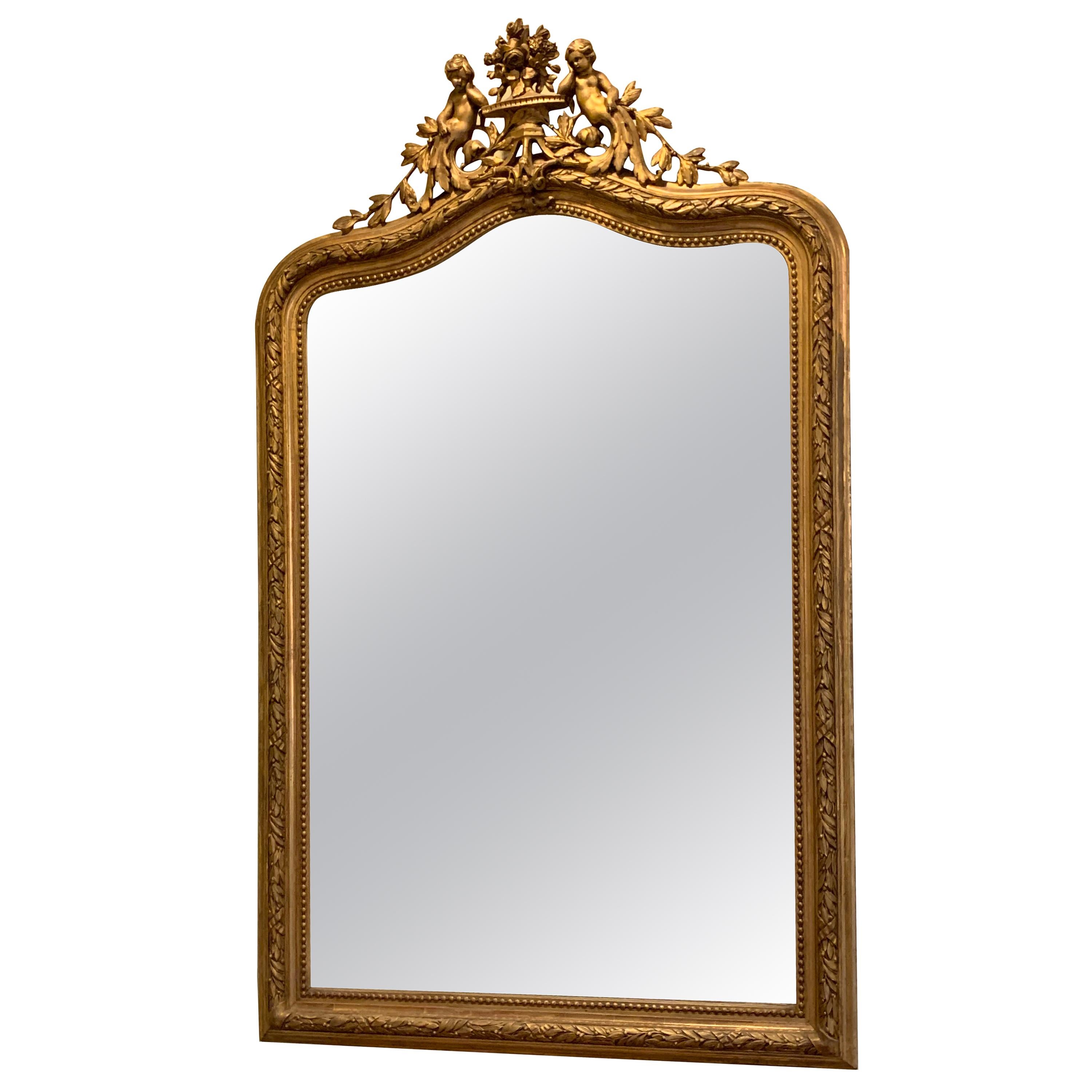 Antique French Gold Leaf Mirror For Sale