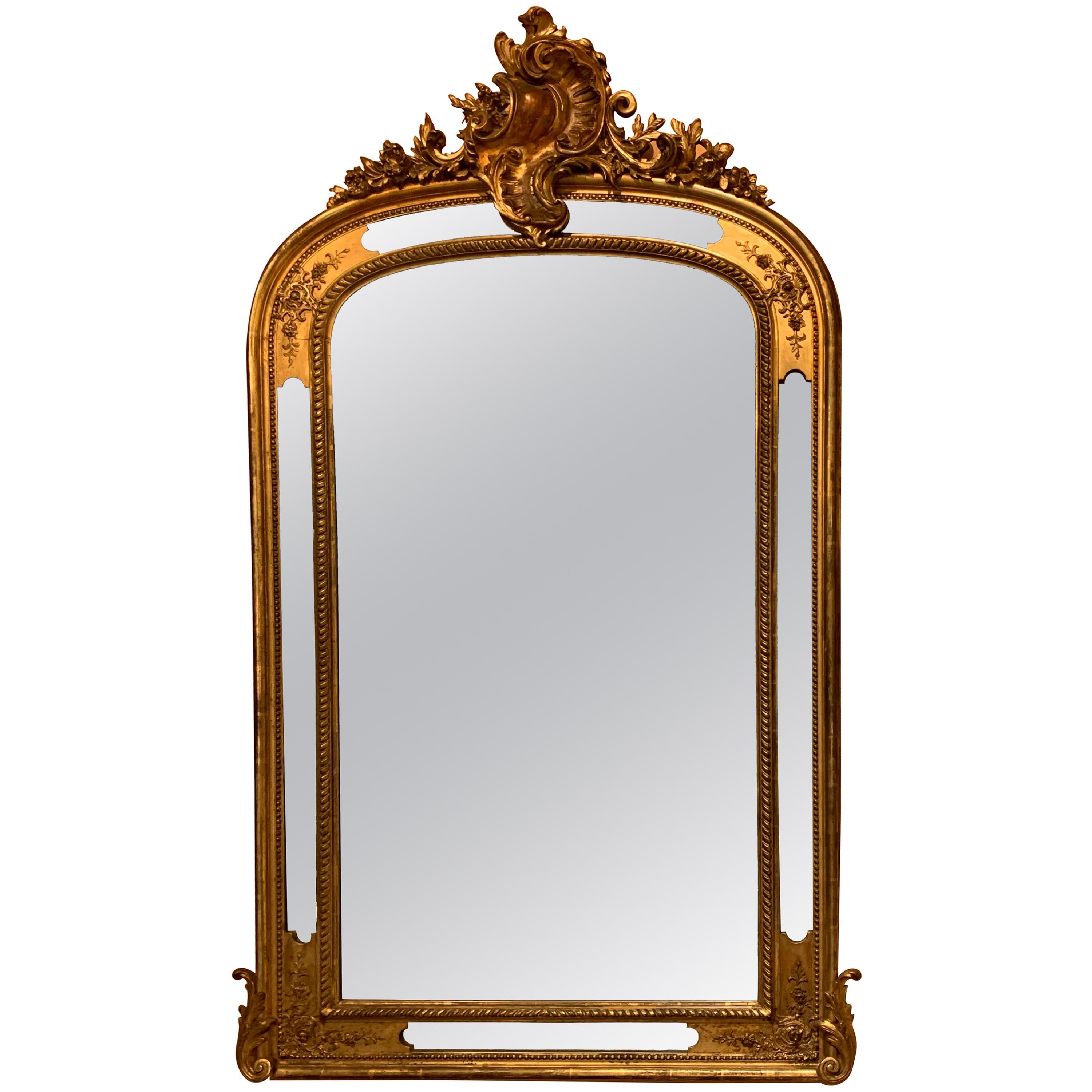 Antique French Gold Leaf Mirror, Paneled For Sale