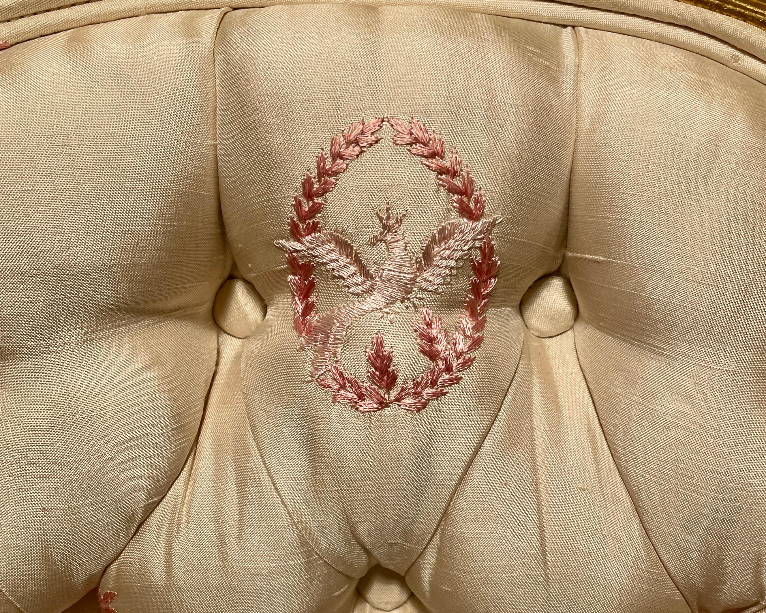 Gold Leaf Antique French Gold-Leaf Recamier Chaise Lounge with Carved Wood, Circa 1890s