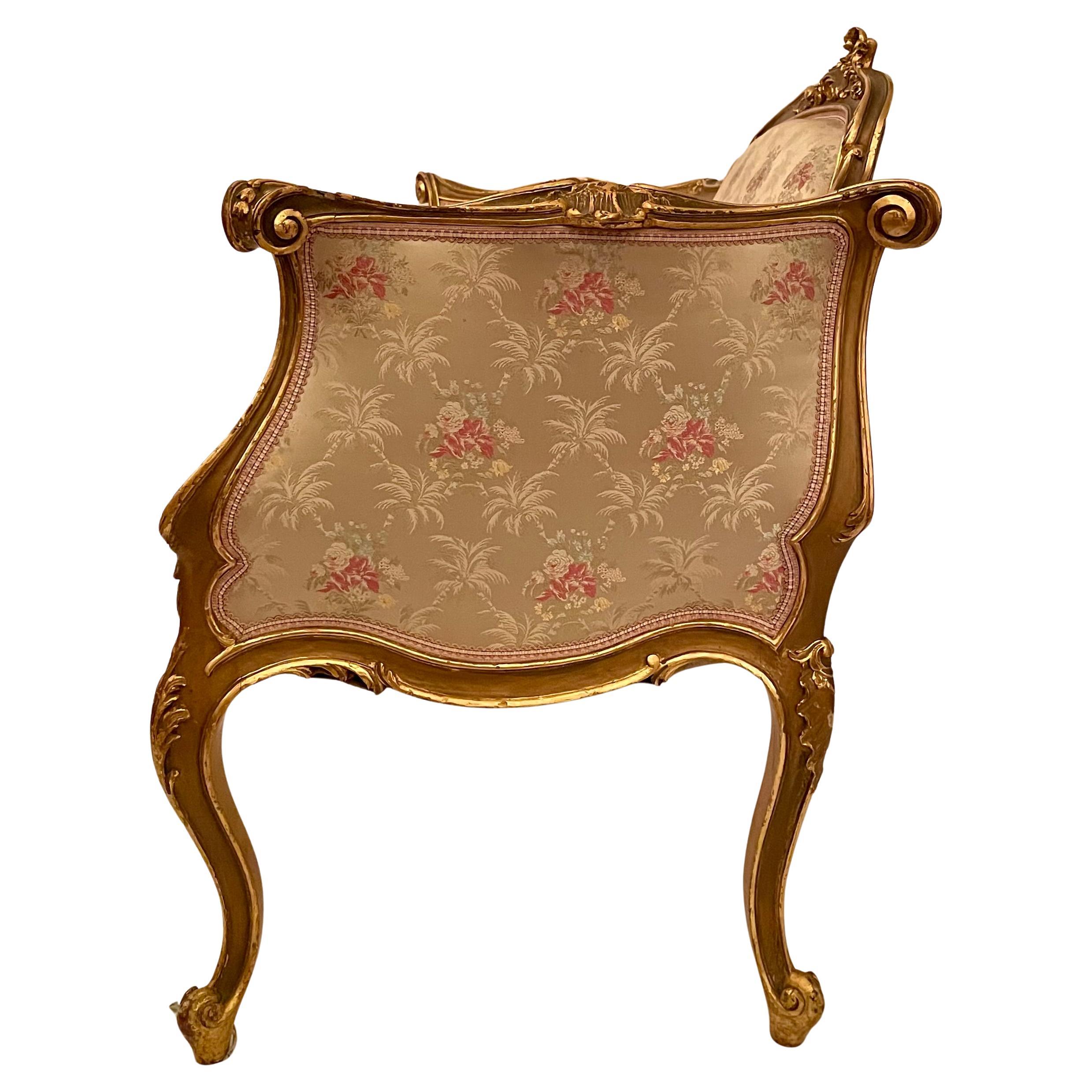 Canapé ancien français à feuilles d'or, Circa 1890. en vente 2