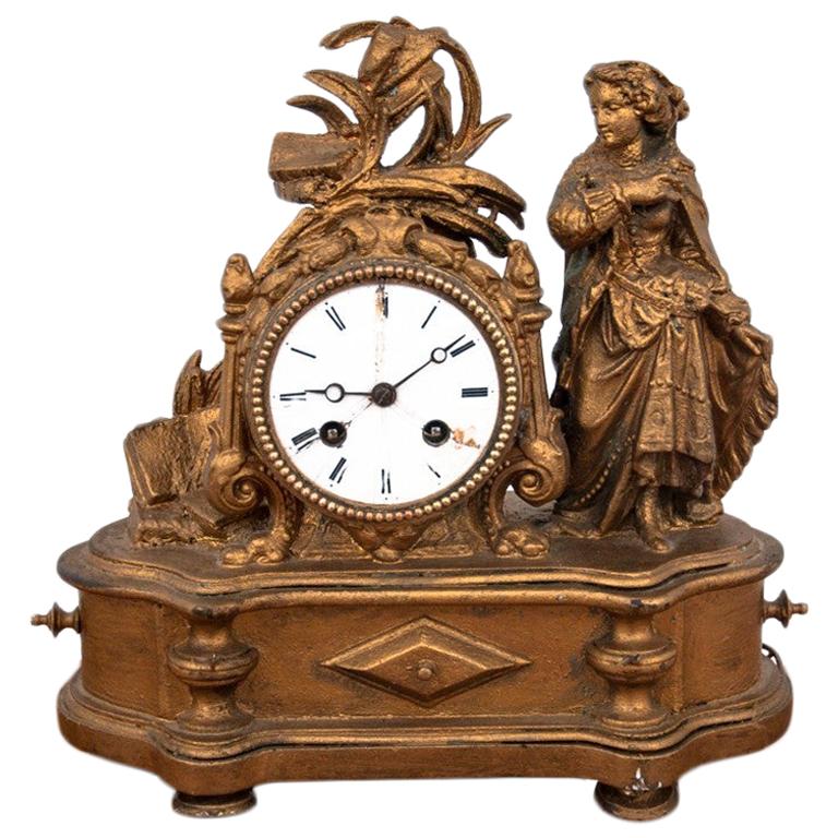 Antique French Gold Mantel Clock, circa 1900 For Sale