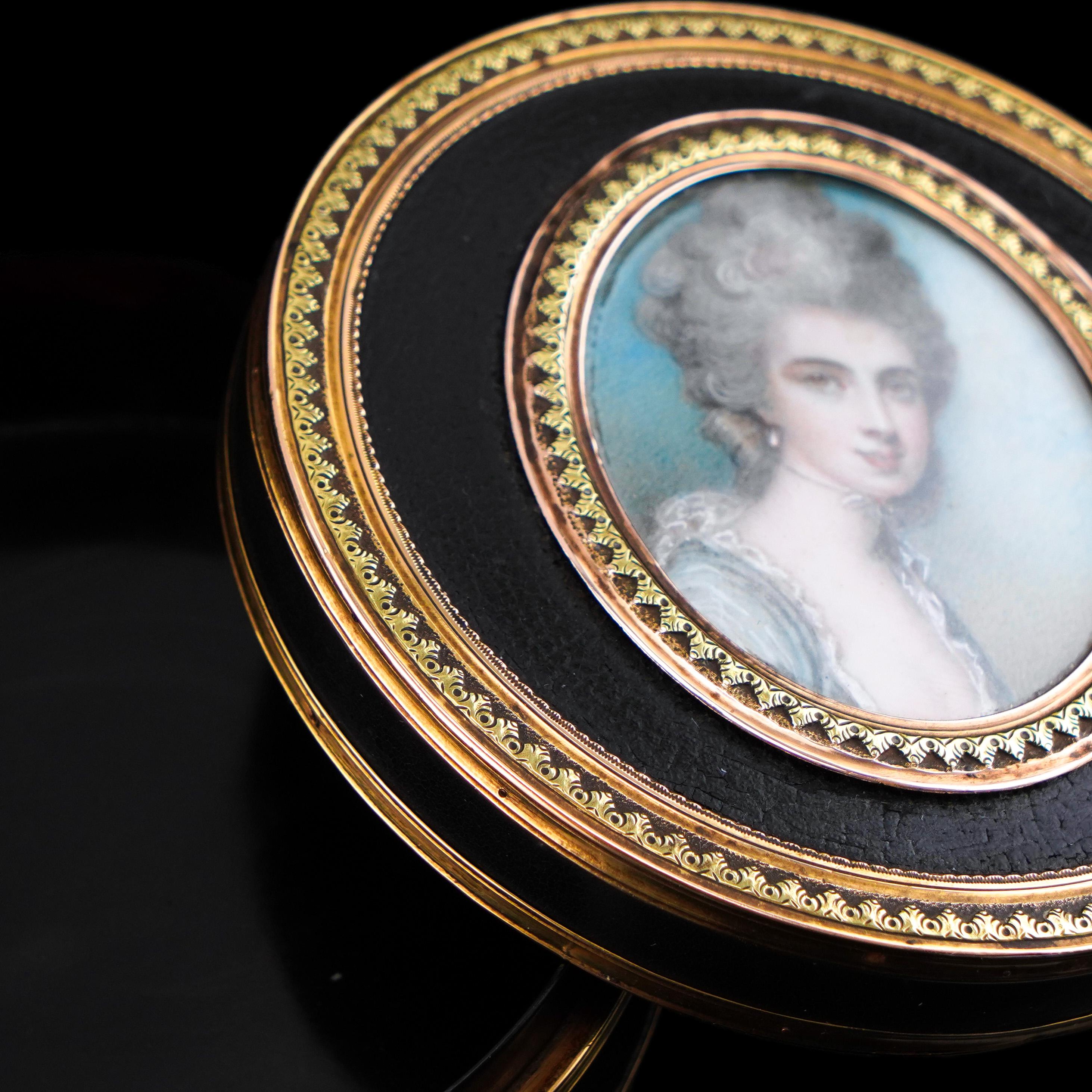 Antique French Gold Mounted Box, Portrait of a Lady Manner of Cosway 18° C. in vendita 12