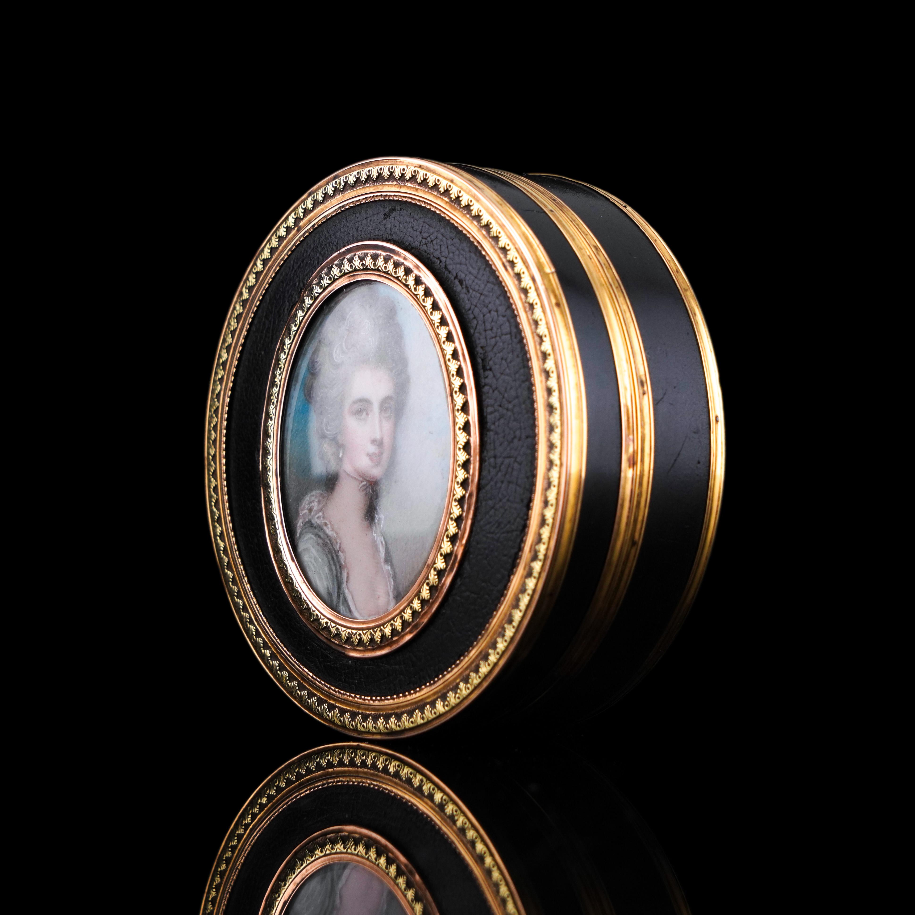 Antique French Gold Mounted Box, Portrait of a Lady Manner of Cosway 18° C. in vendita 14