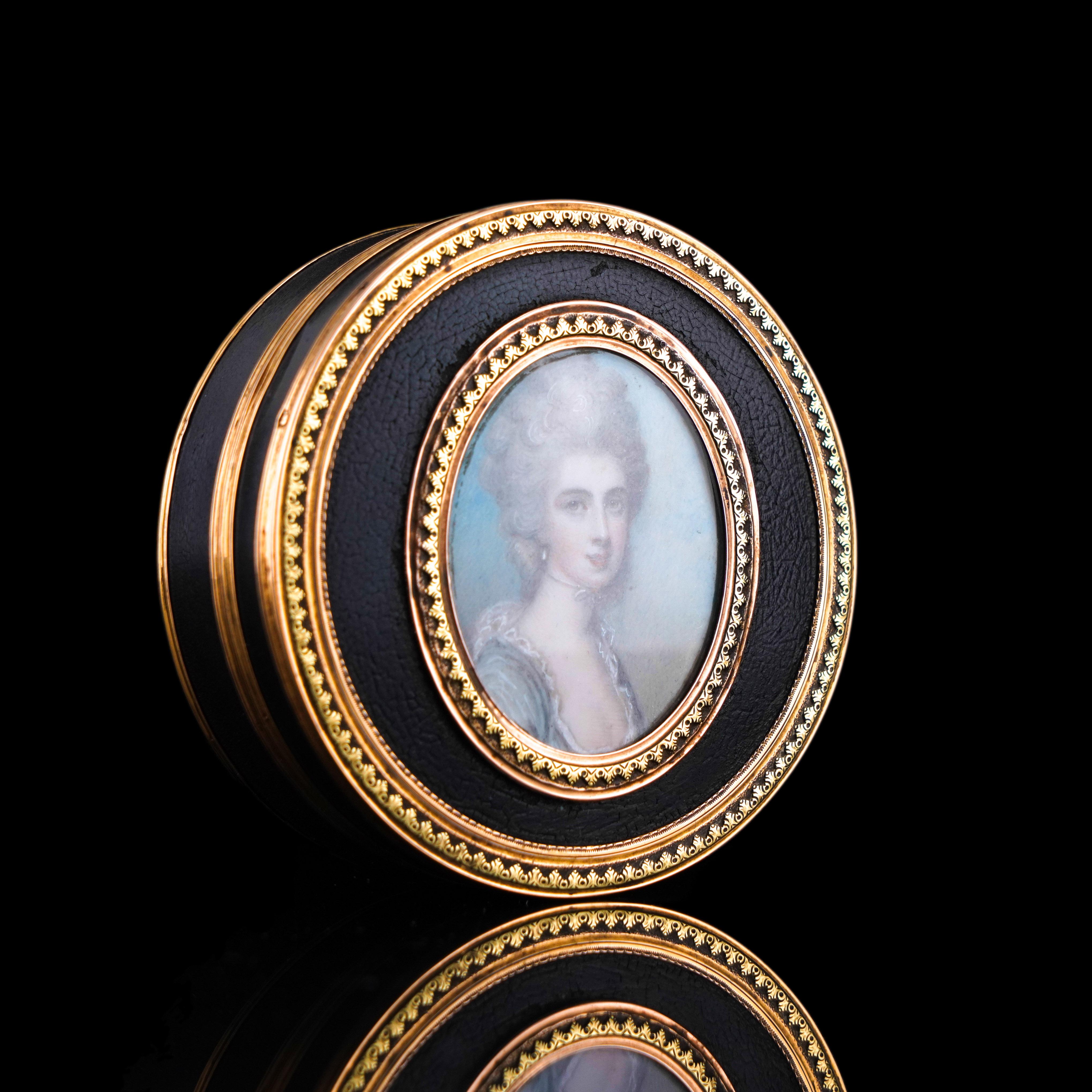 Antique French Gold Mounted Box, Portrait of a Lady Manner of Cosway 18° C. In condizioni discrete in vendita a London, GB