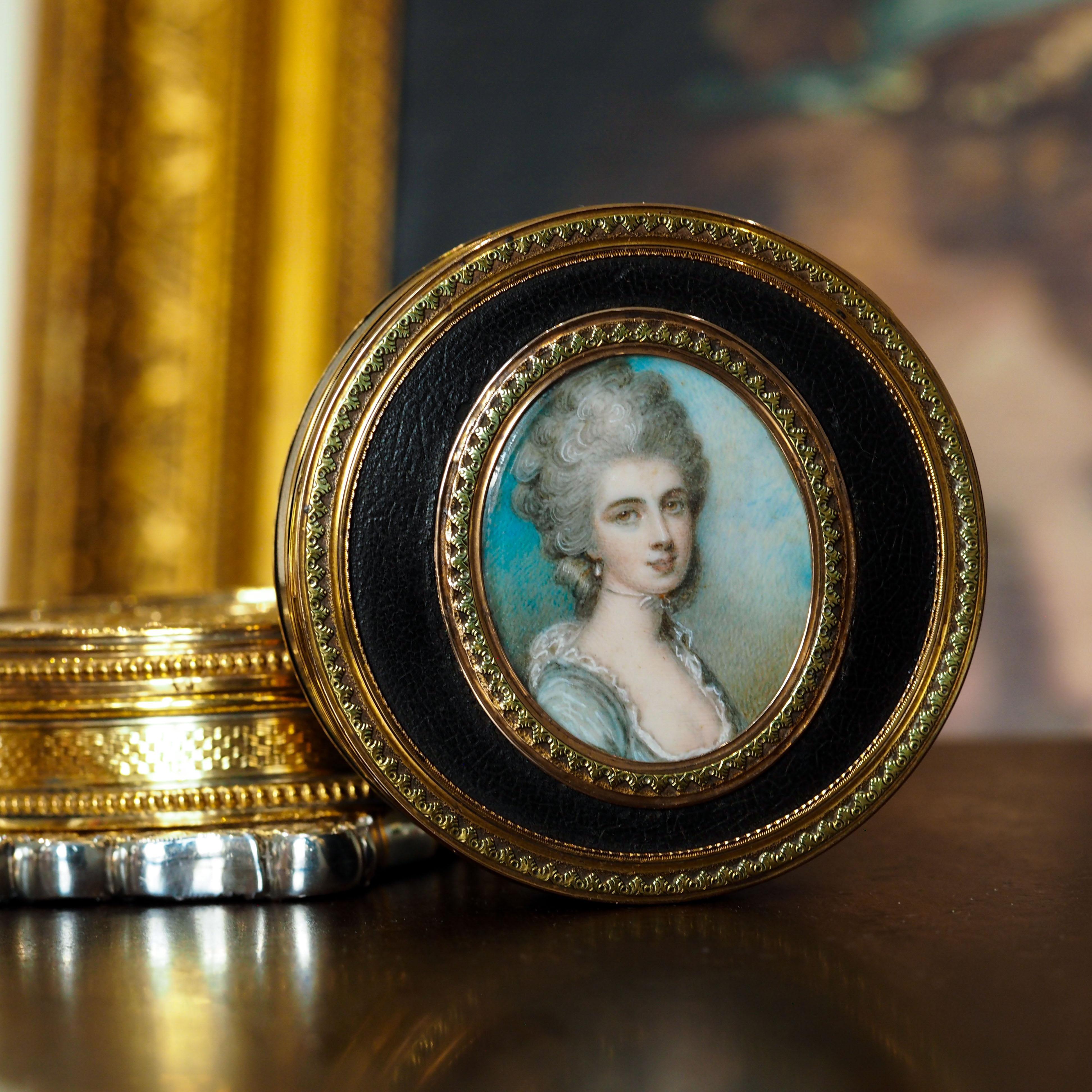 Oro Antique French Gold Mounted Box, Portrait of a Lady Manner of Cosway 18° C. in vendita