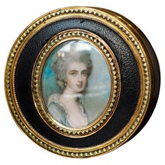 Antique French Gold Mounted Box, Porträt einer Dame Manner of Cosway 18.