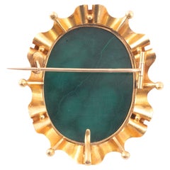 Broche/pendentif français ancien camée en or, perles et malachite