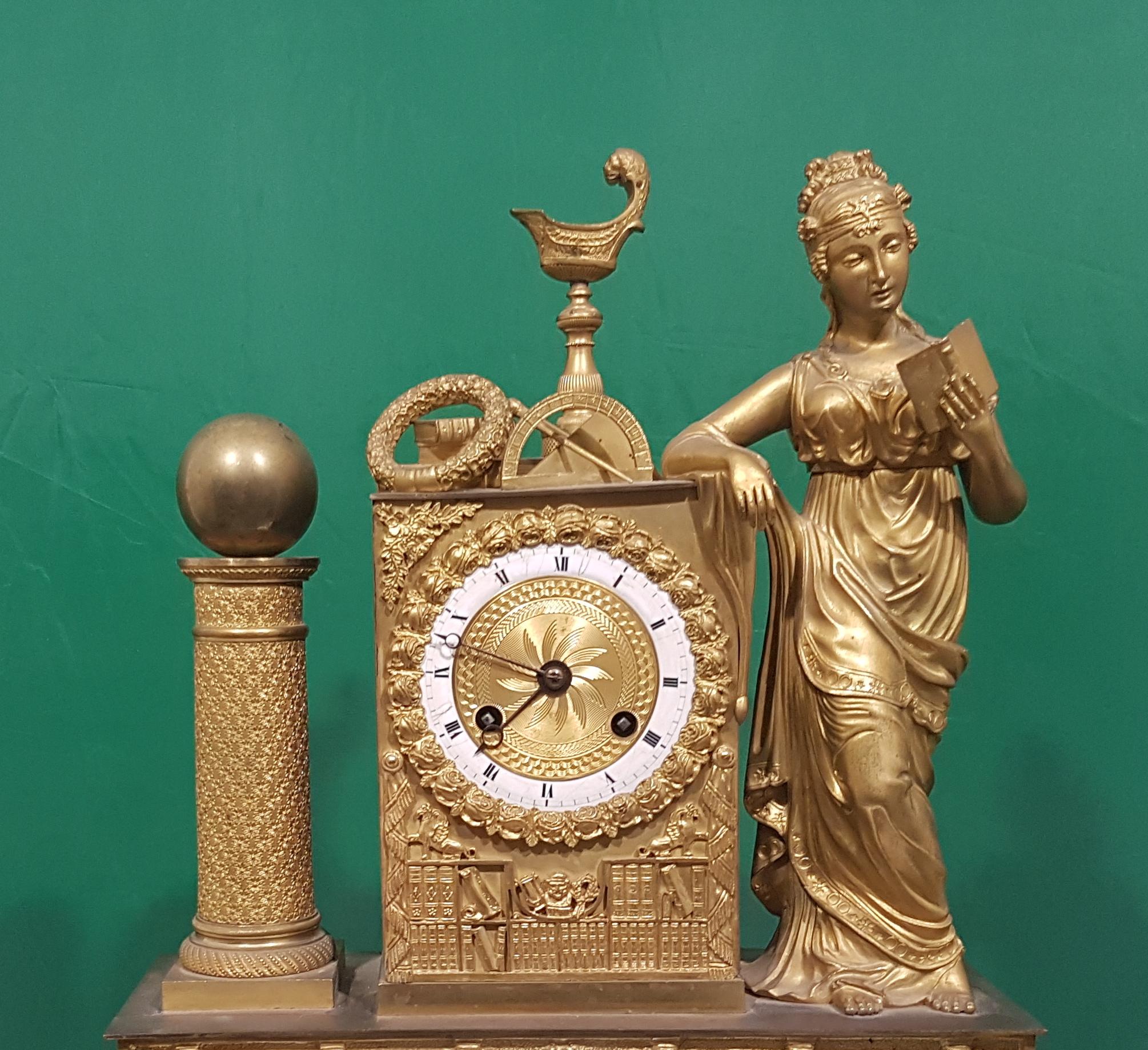 European Antique French Gold Plated Bronze Shelf Clock, 19th Century For Sale
