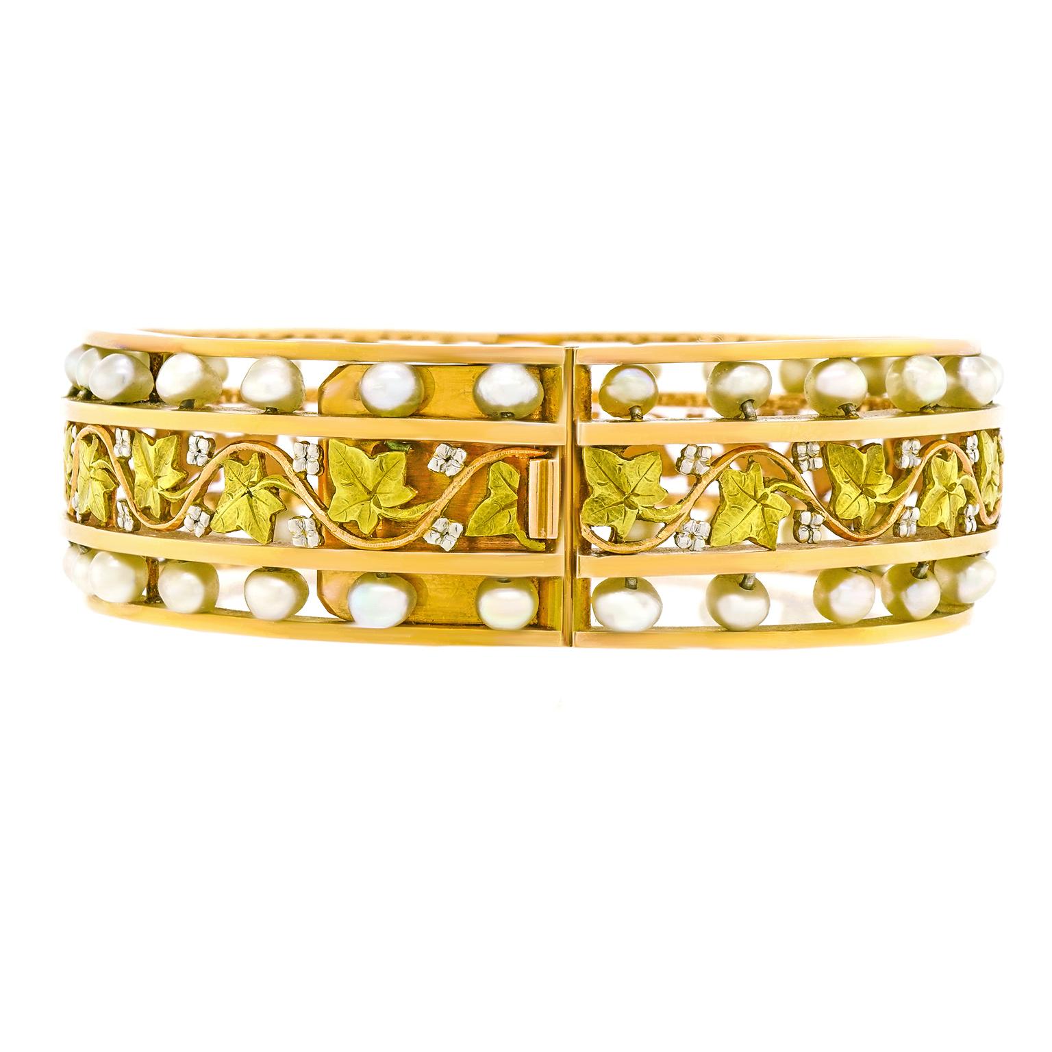 Antique French Gold-Set Pearl Bracelet 4