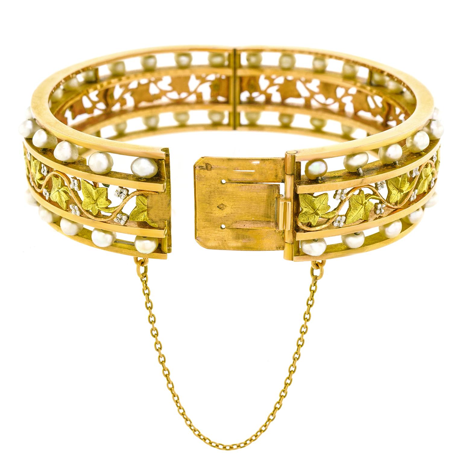 Antique French Gold-Set Pearl Bracelet 2