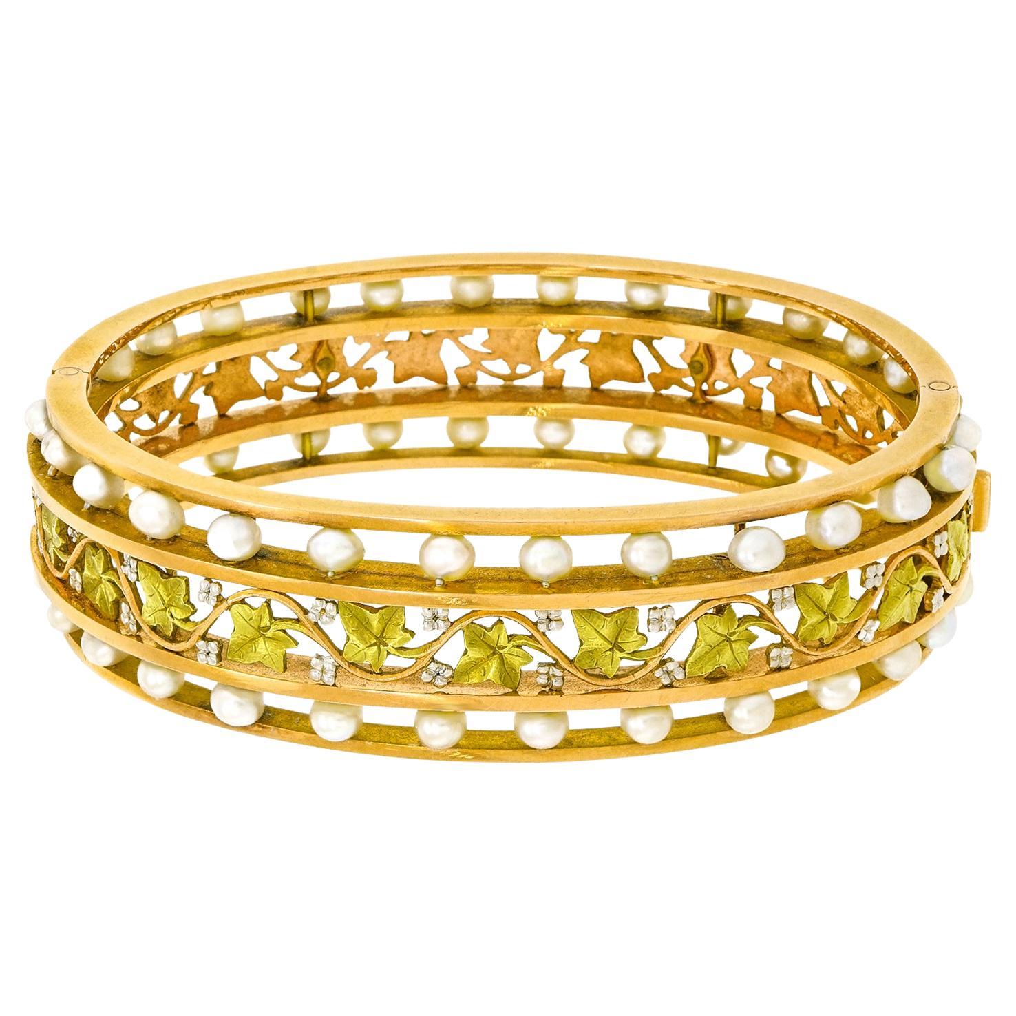 Antique French Gold-Set Pearl Bracelet