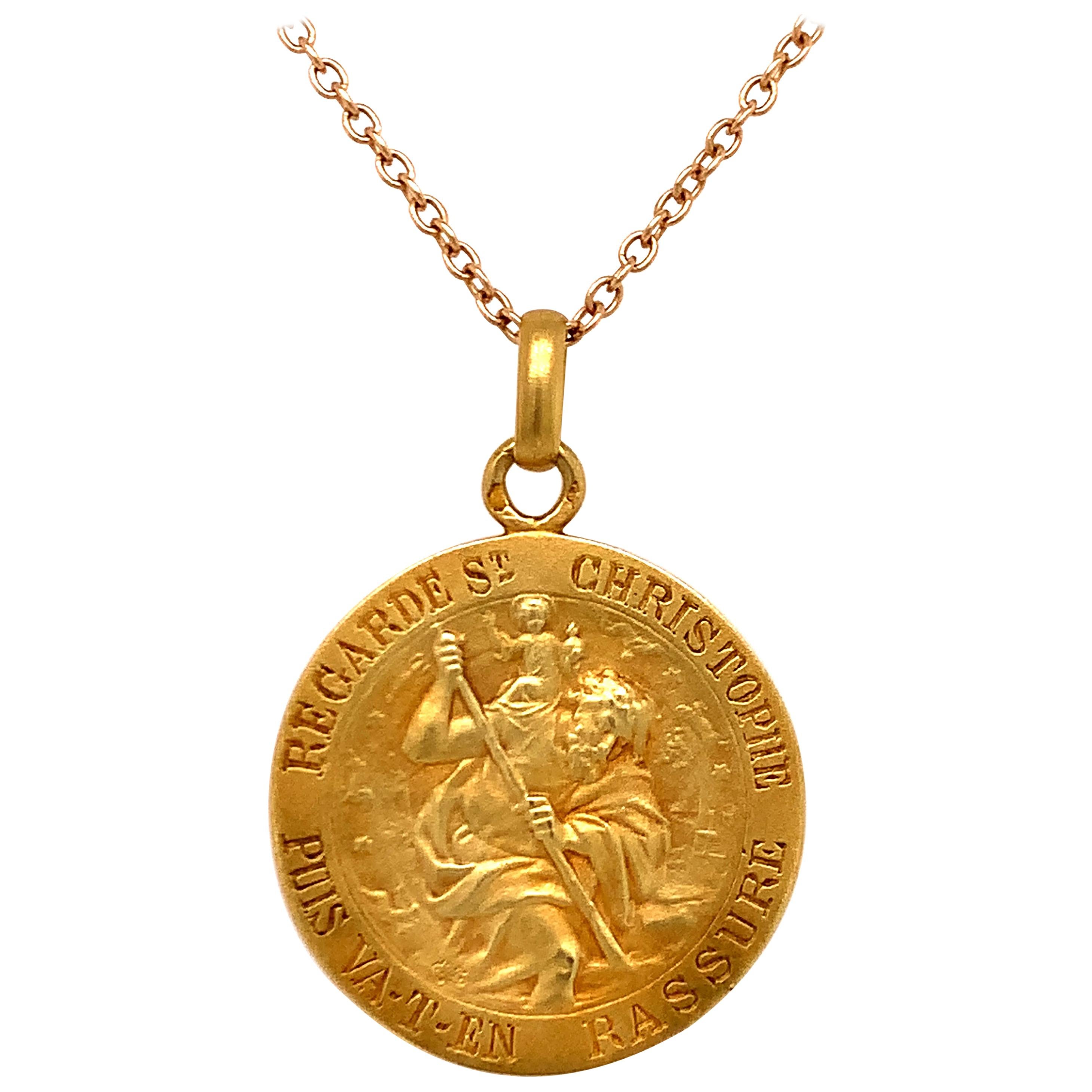 Antique French Gold St. Christopher's Zodiac Medal