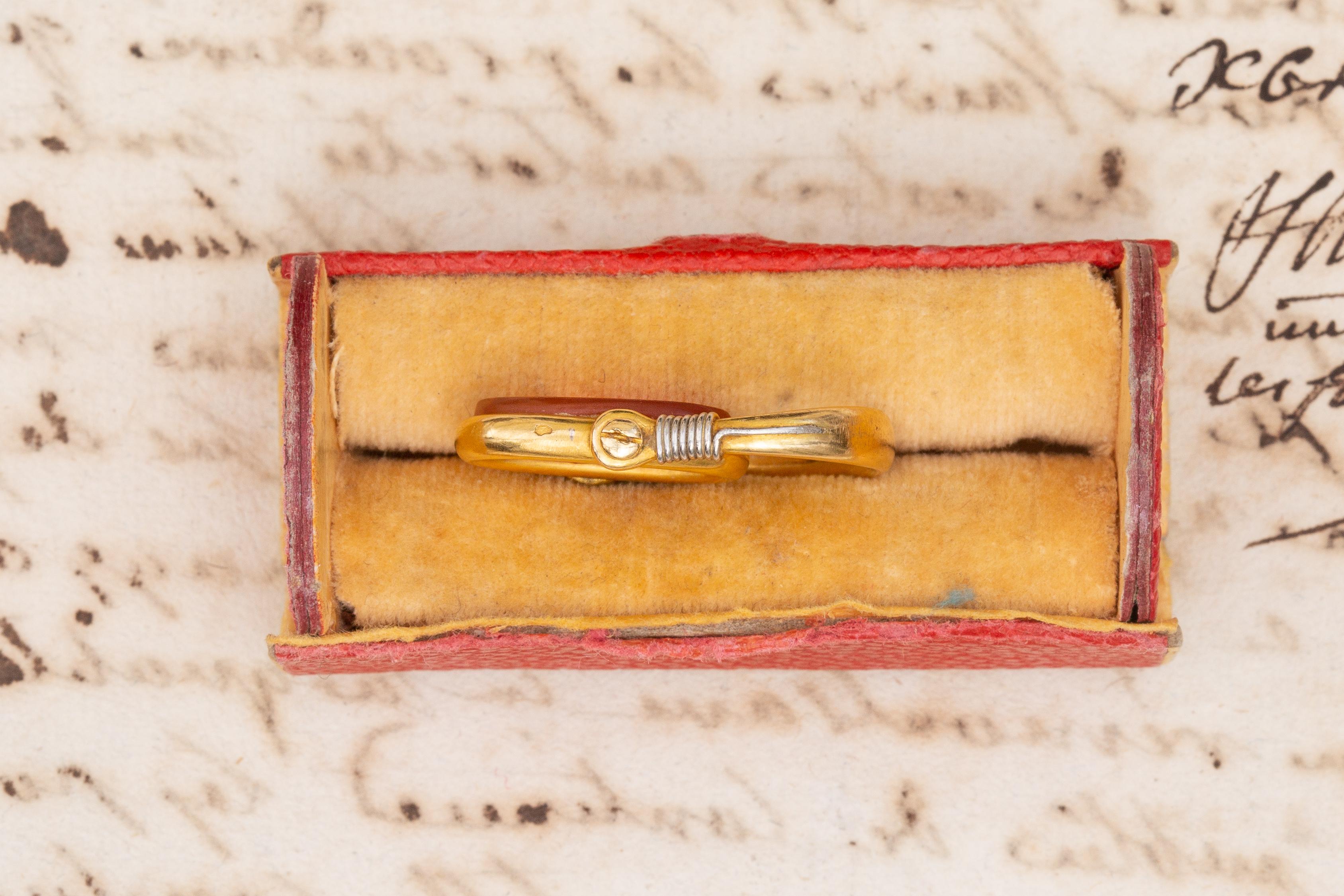 Antique French Gold Swivel Ring with Islamic Orange Agate Calligraphic Intaglio 3