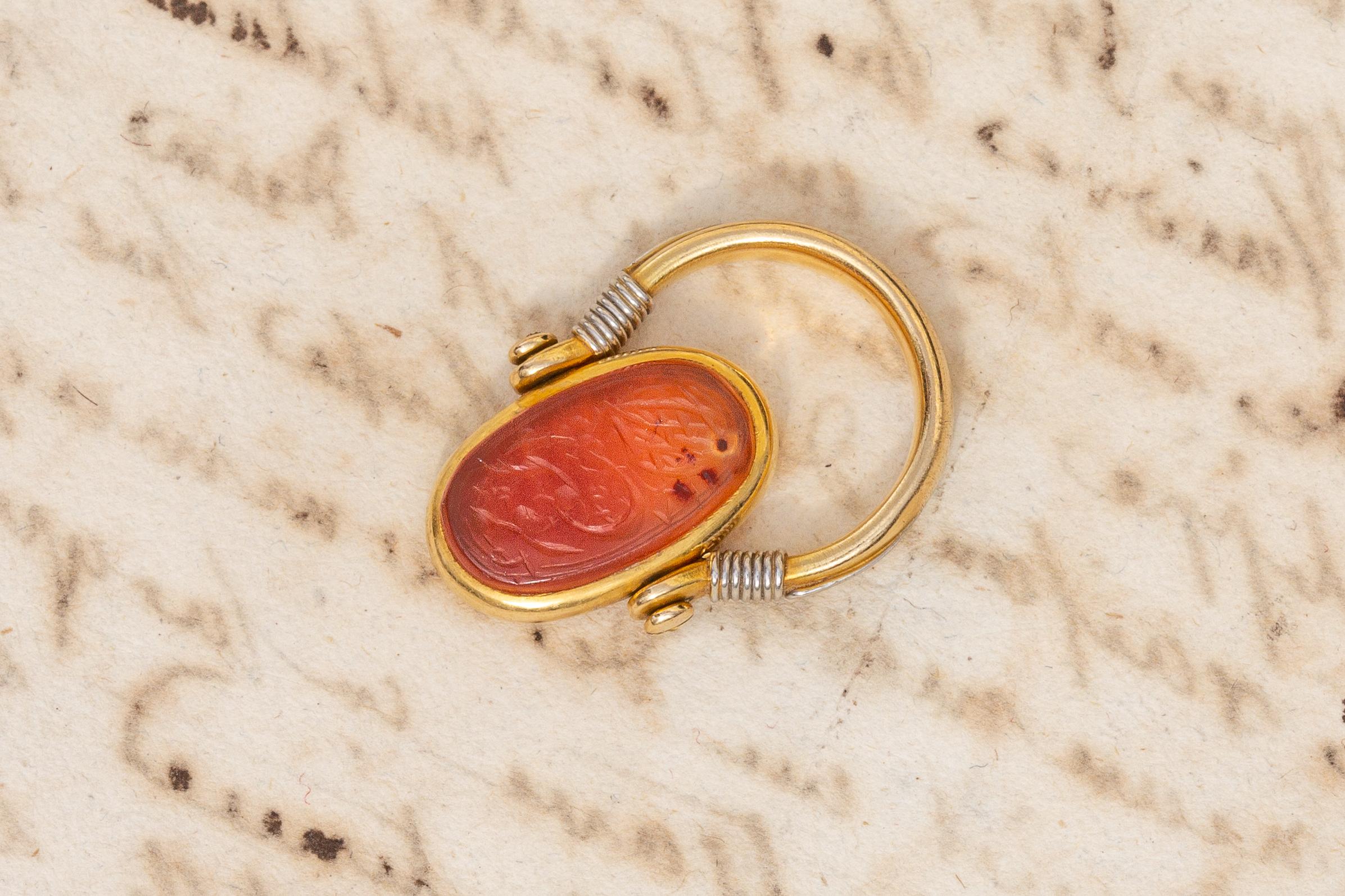 Antique French Gold Swivel Ring with Islamic Orange Agate Calligraphic Intaglio 5
