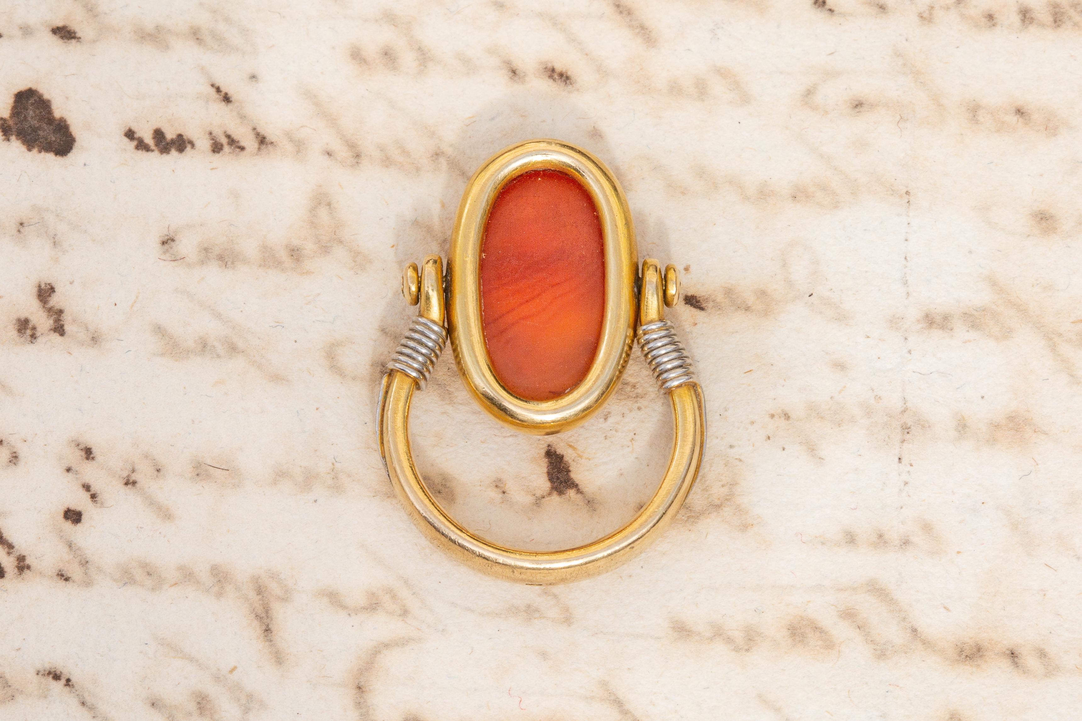 Antique French Gold Swivel Ring with Islamic Orange Agate Calligraphic Intaglio 6