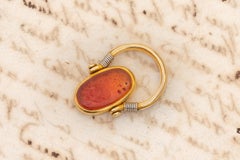 Antique French Gold Swivel Ring with Islamic Orange Agate Calligraphic Intaglio