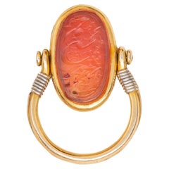 Antique French Gold Swivel Ring with Islamic Orange Agate Calligraphic Intaglio