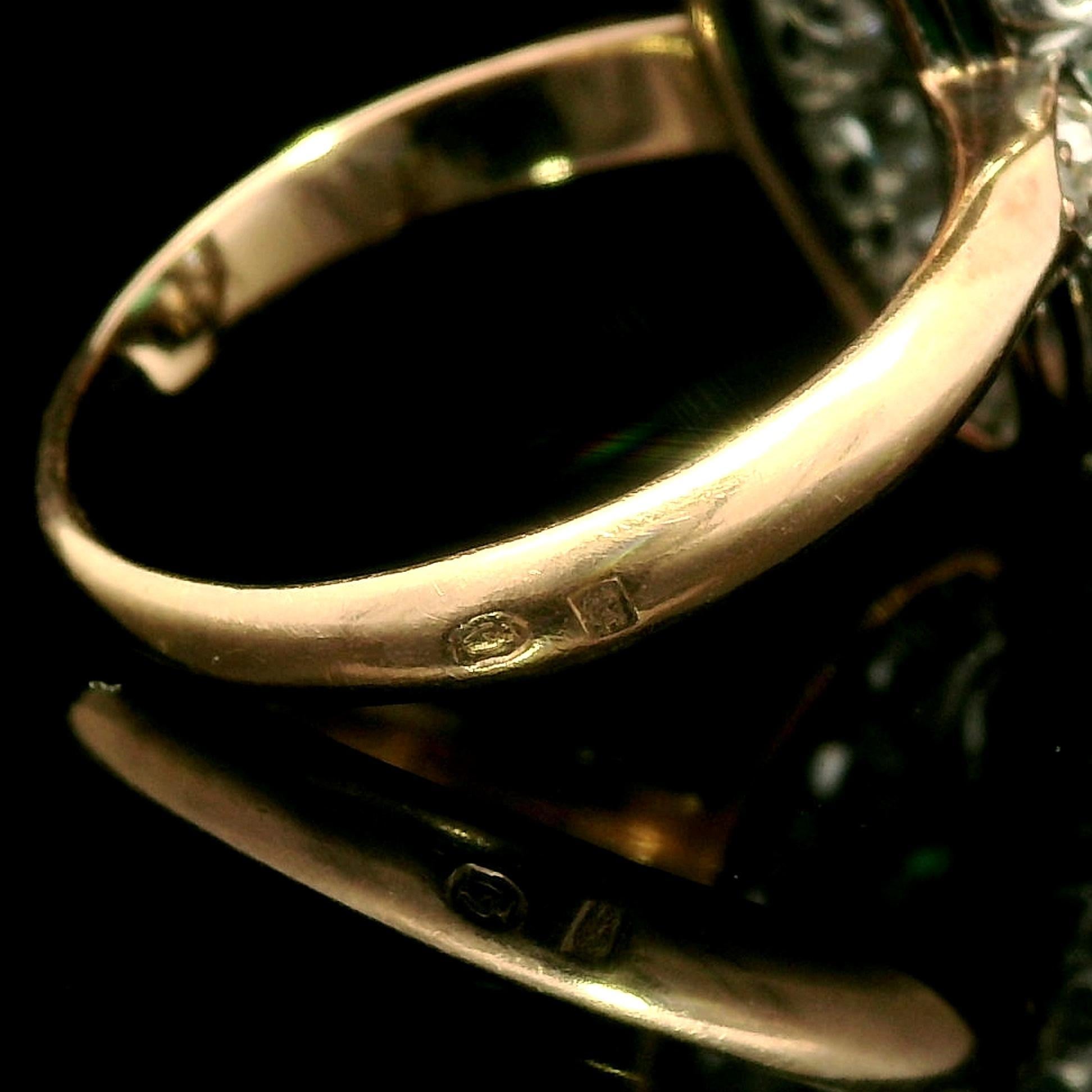 Antique French Gold w/ Platinum Muzo Colombian Emerald & Diamond Navette Ring For Sale 8