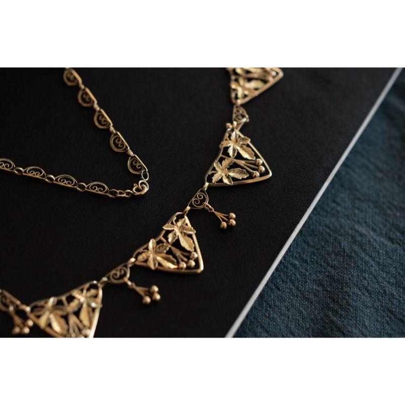 Antique French Golden Chain, Antique Golden Fancy Link Edwardian Golden Necklace 1