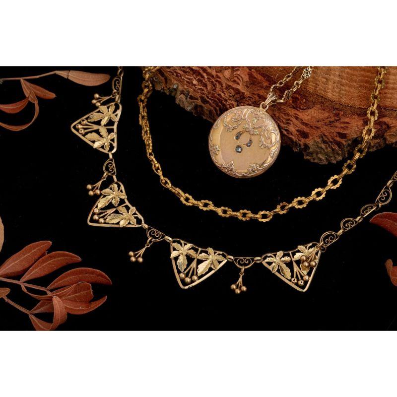 Antique French Golden Chain, Antique Golden Fancy Link Edwardian Golden Necklace 3