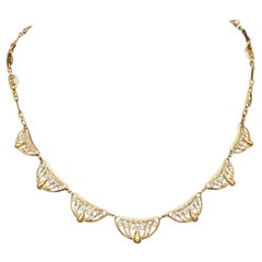 Antique French Golden Necklace in original case, France, circa 1910.