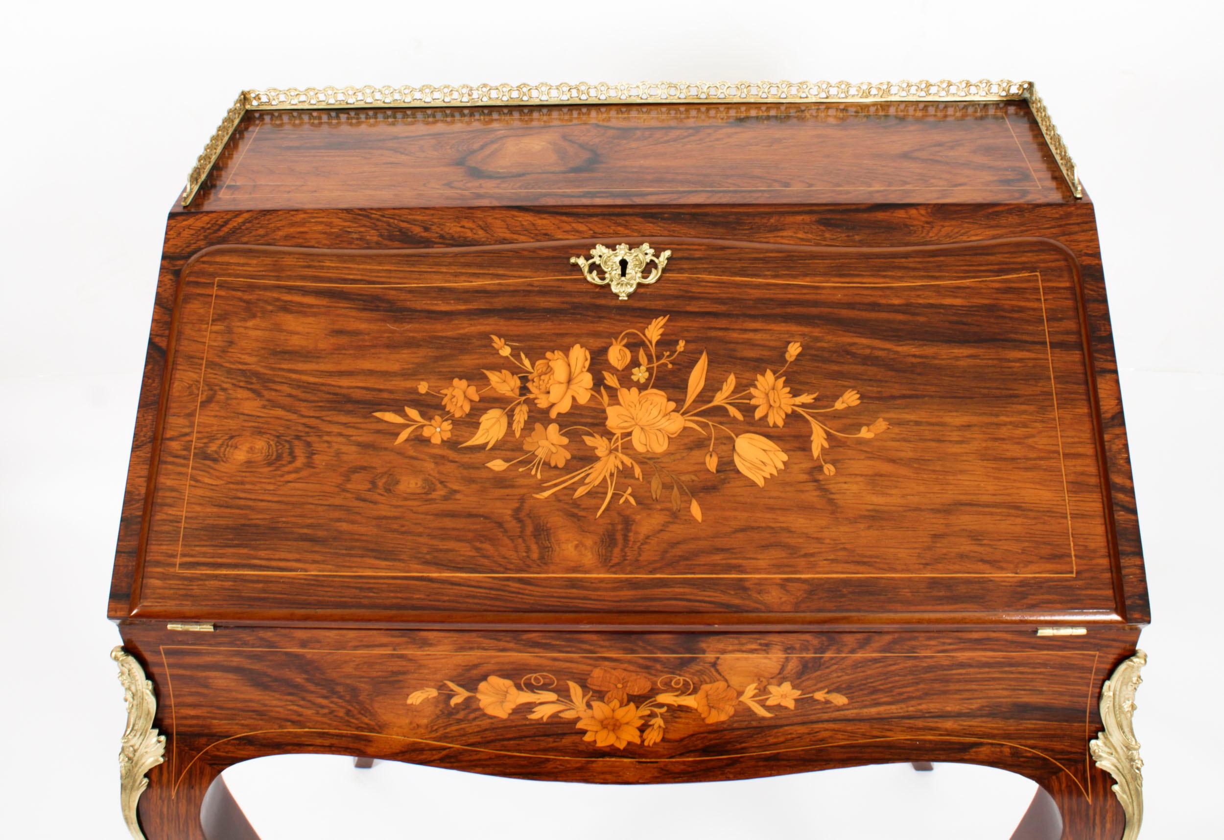 Antique French Gonçalo Alves Marquetry Bureau De Dame 19th C In Good Condition For Sale In London, GB