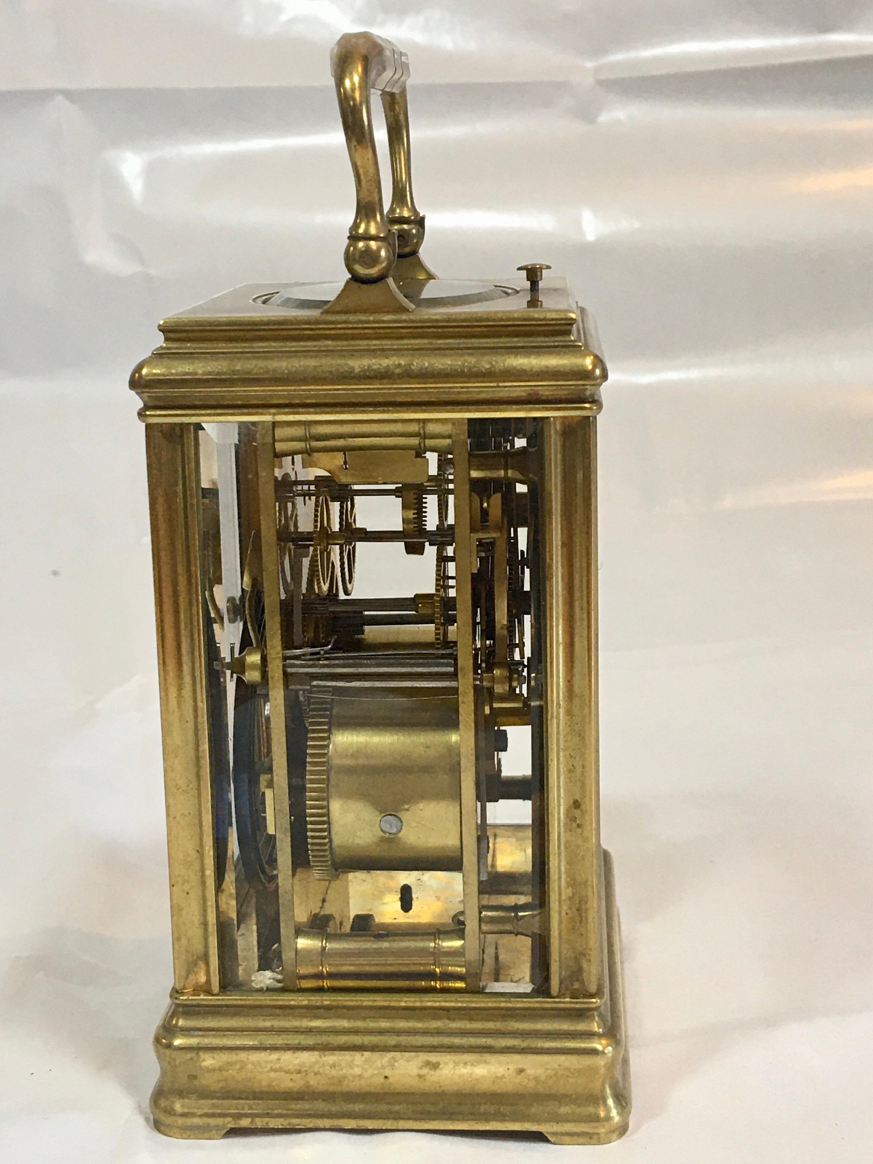 Gilt Antique French Gorge Case Repeating Carriage / Travel Clock For Sale