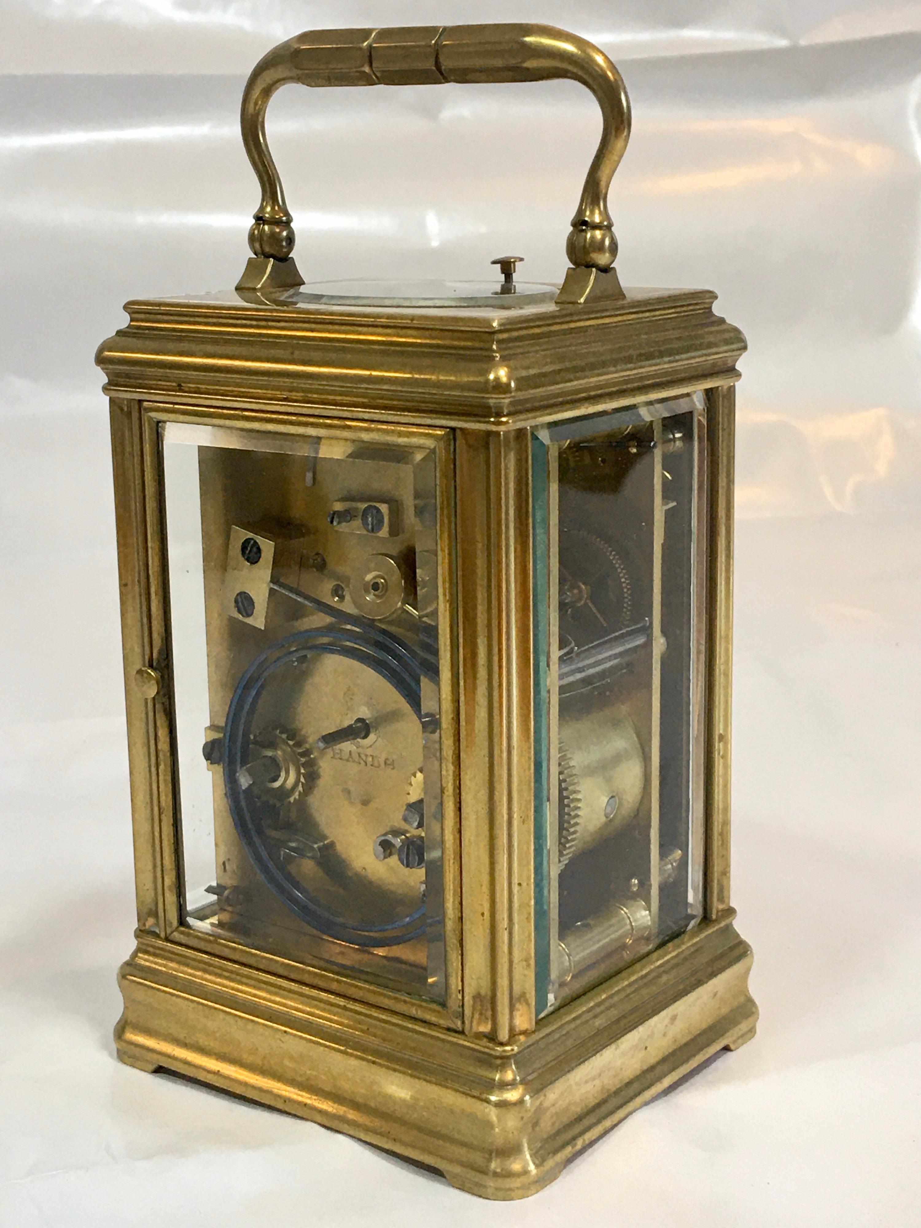 Late 20th Century Antique French Gorge Case Repeating Carriage / Travel Clock For Sale