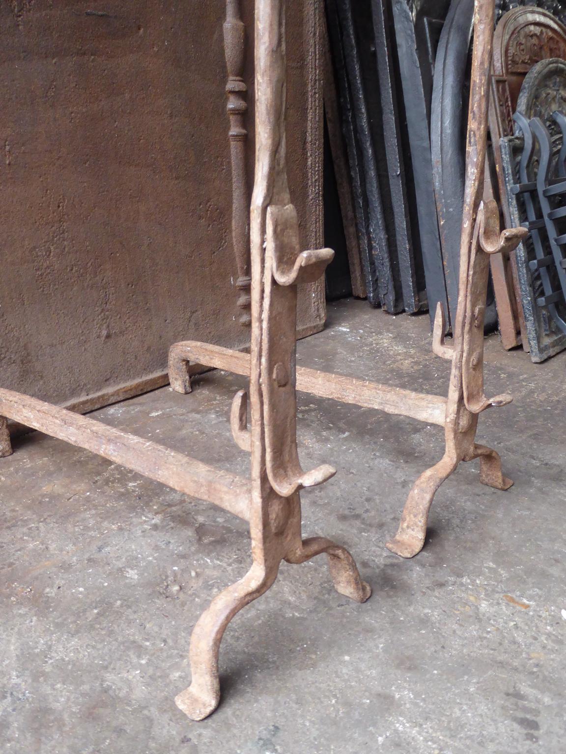 Antique French Gothic Andirons or Firedogs, 17th Century For Sale 4