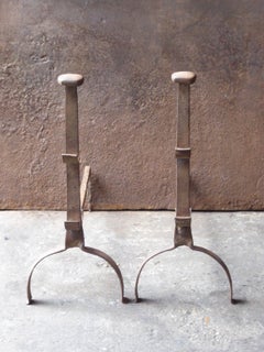 Antique French Gothic Andirons or Firedogs, 17th Century